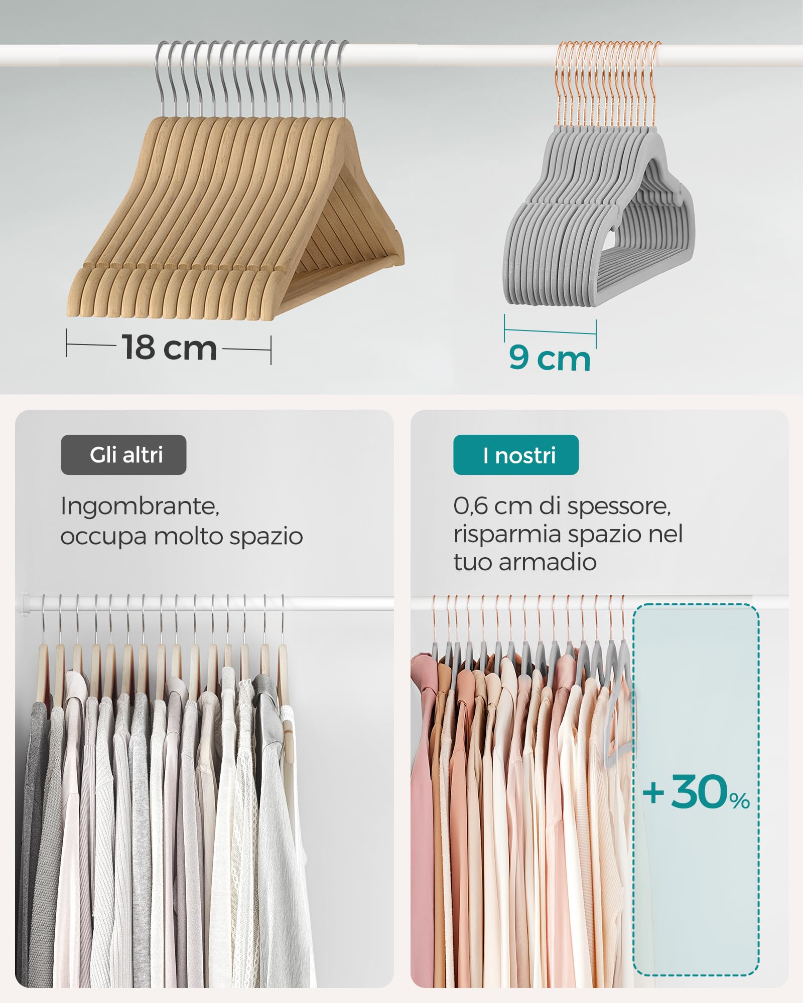 Songmics CRF026G50 grucce velluto 41,5 cm 50 pezzi