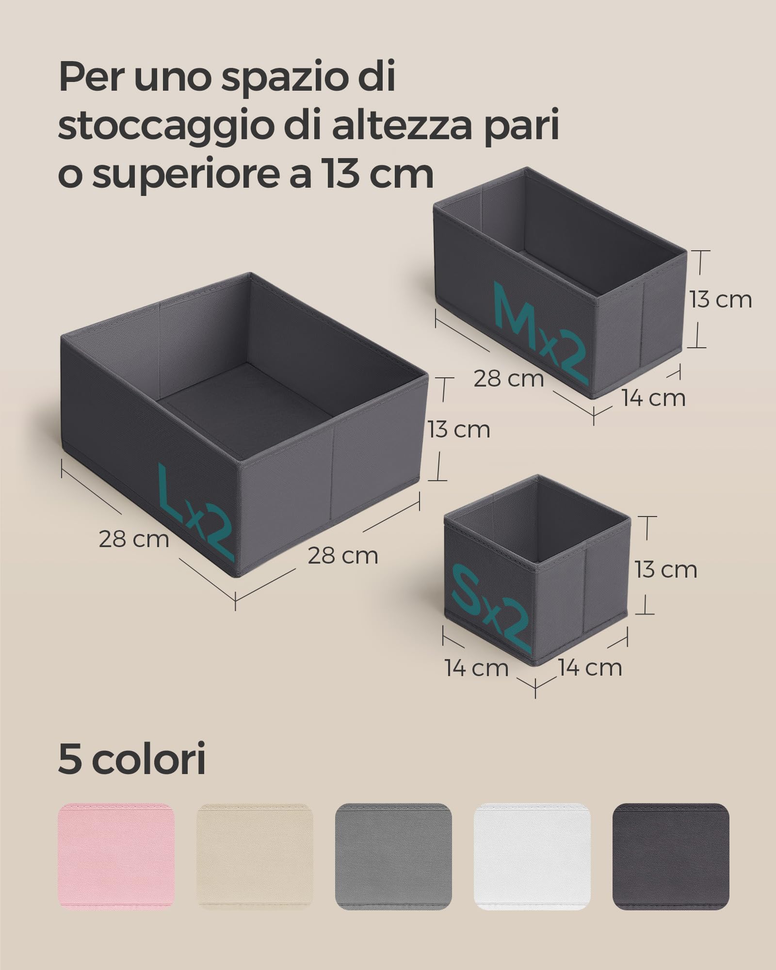 Songmics RDZ06G Divisore Cassetti Set 6 Grigio Ardesia