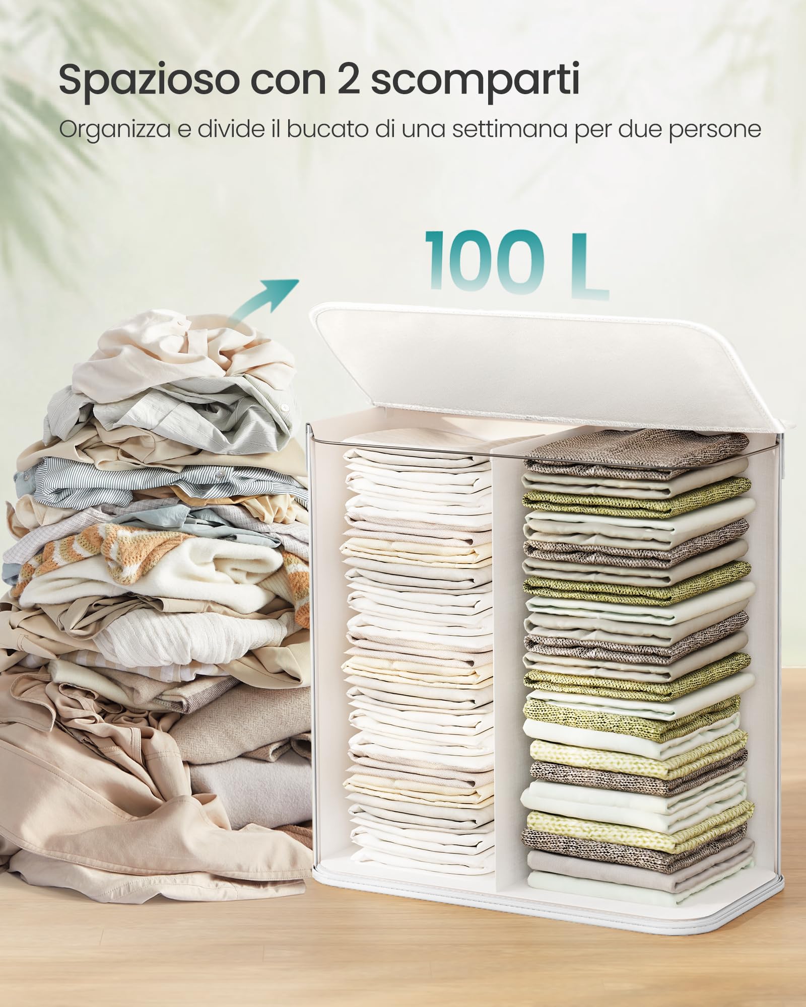 Songmics LCB64WT cesto portabiancheria bambù 100 L bianco