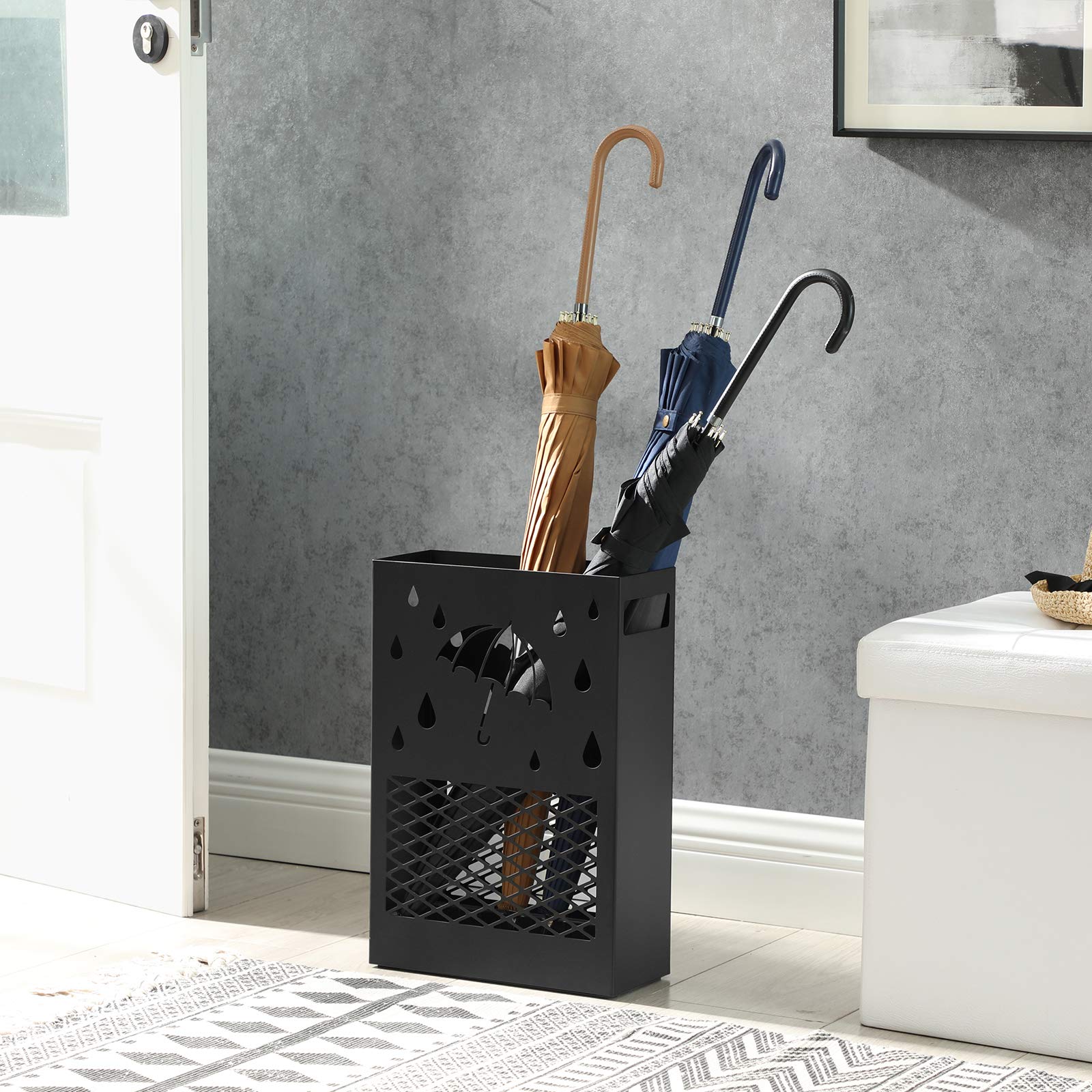 Songmics LUC004B01 portaombrelli nero 28x12x41 cm scolapioggia