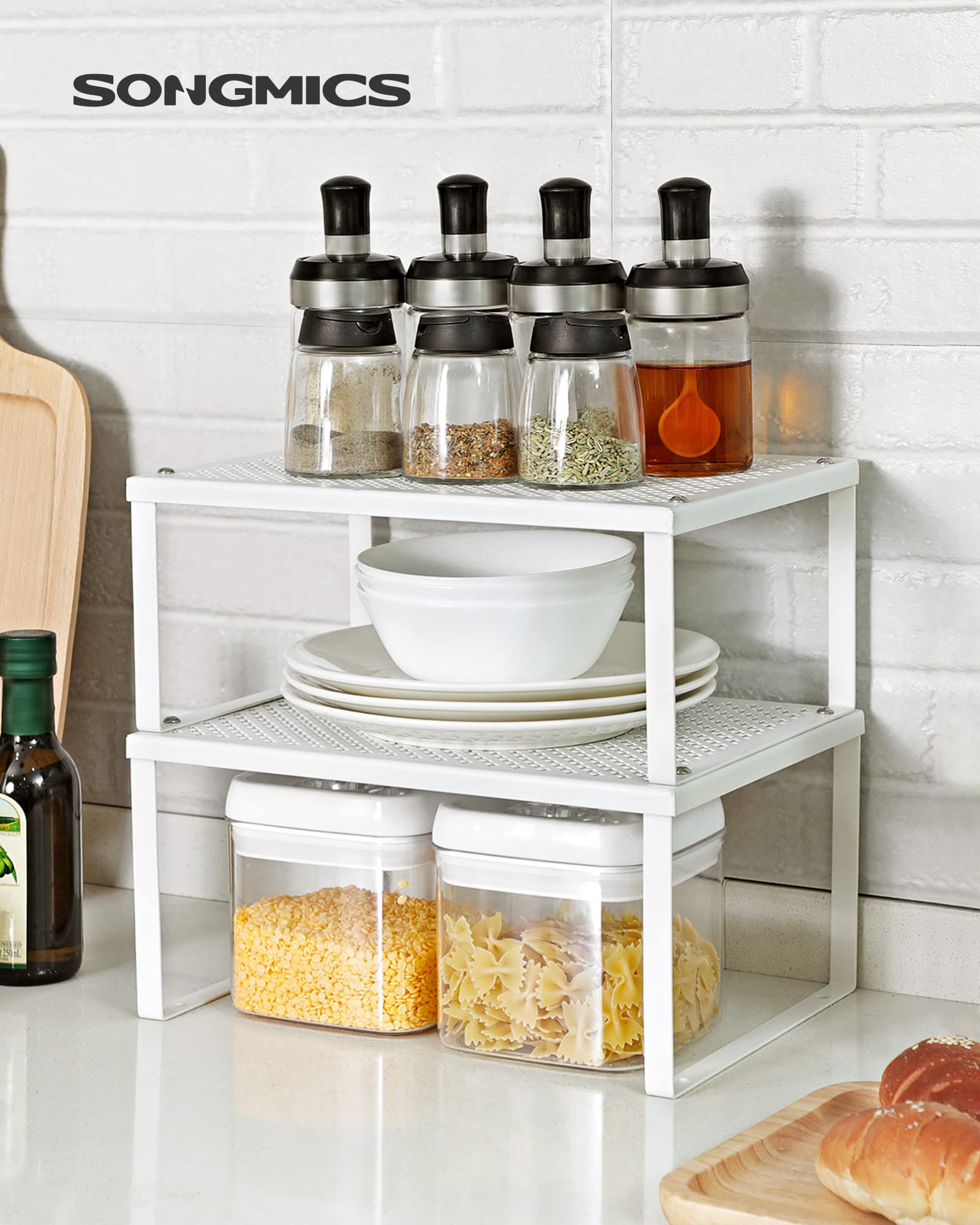 Songmics Scaffale Cucina Metallo Bianco Set 2 Pezzi Portaspezie 10kg