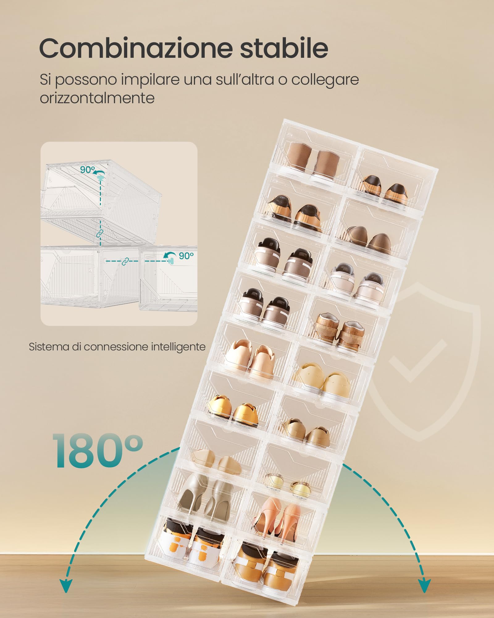 Songmics LSP806WH01 set 6 scatole scarpe taglia 46 trasparente