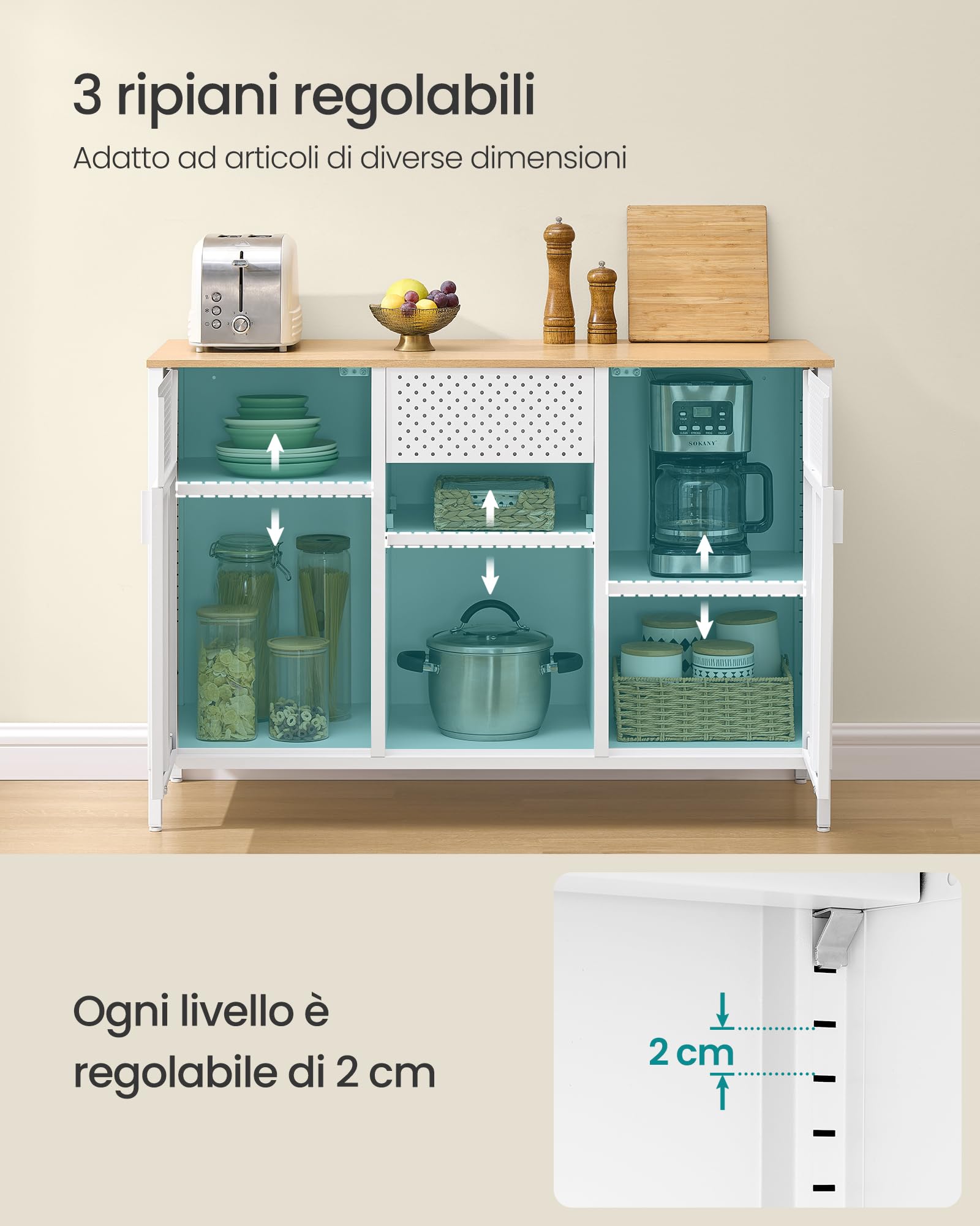 Songmics LSC204WC01 armadietto metallo bianco beige 110x40x76 cm