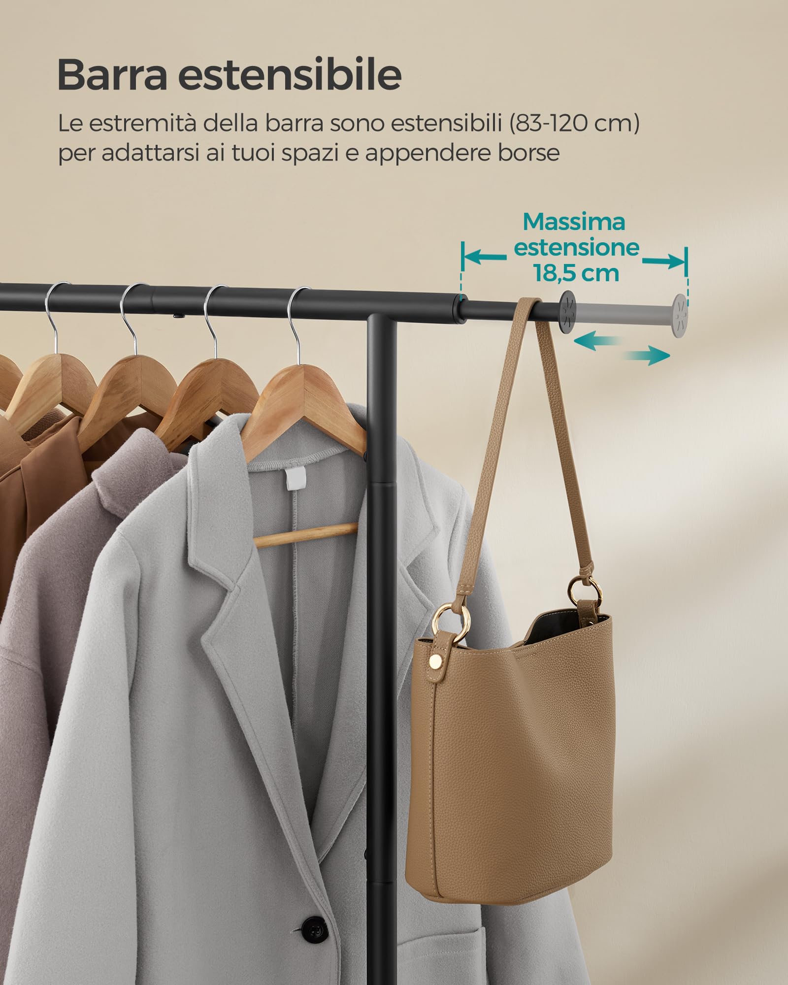 Songmics Stand Appendiabiti Estensibile con Ruote Nero Inchiostro Salvaspazio