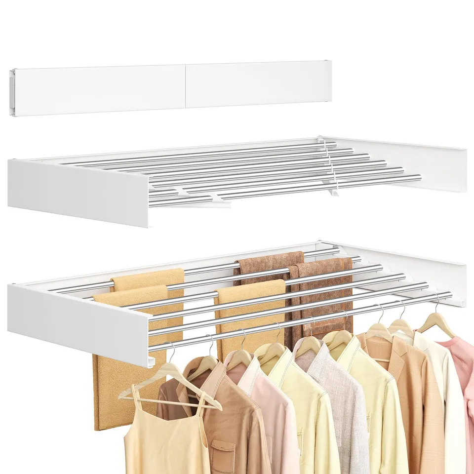 Songmics LLR810WE01 Stendibiancheria Parete 100 cm Bianco 15 kg