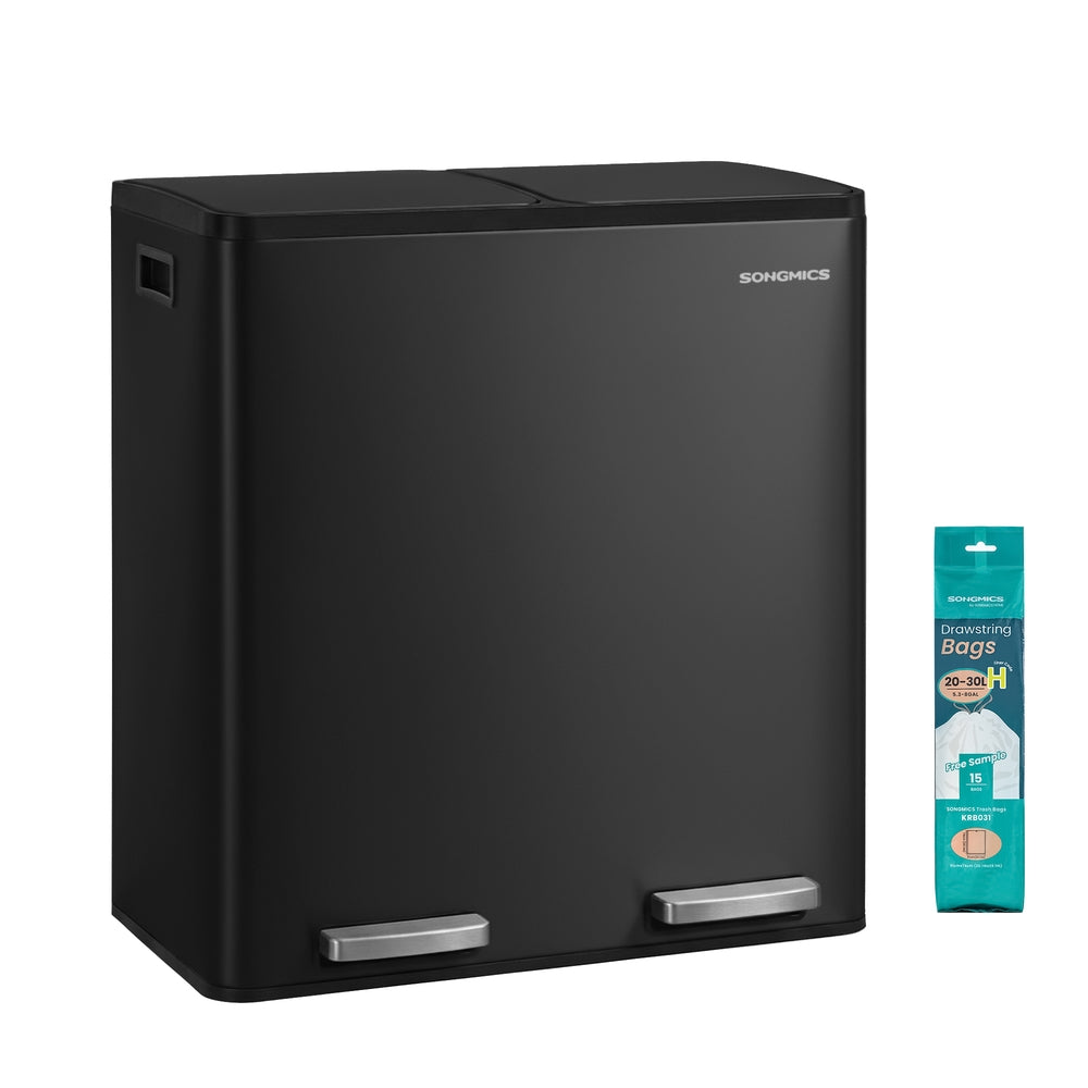 Songmics ULTB160AZ01 pattumiera acciaio 2x30 L mandorla pedale