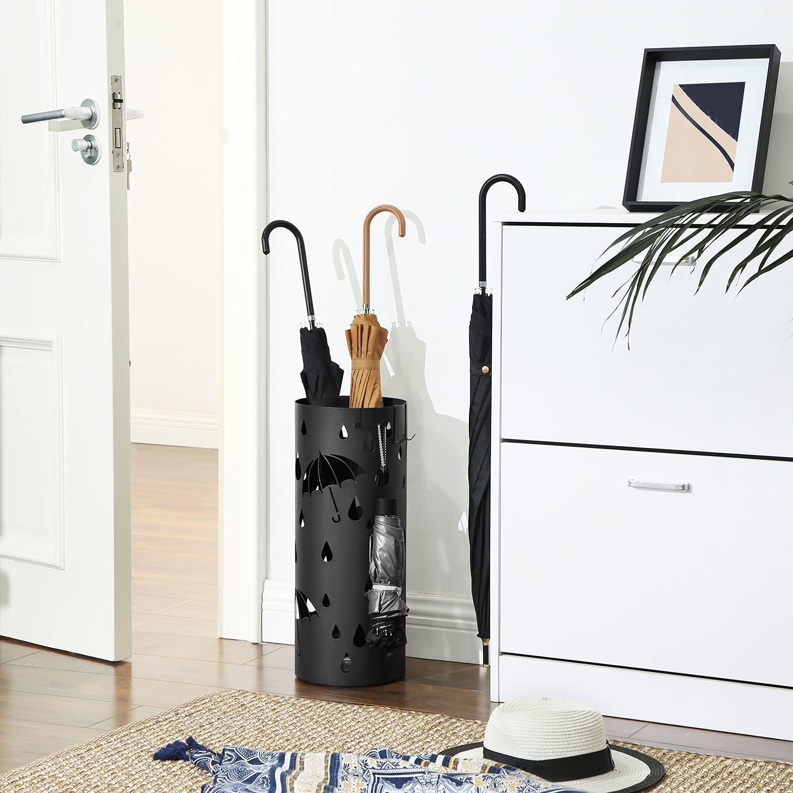 Songmics portaombrelli metallo nero rotondo 19,5x49 cm