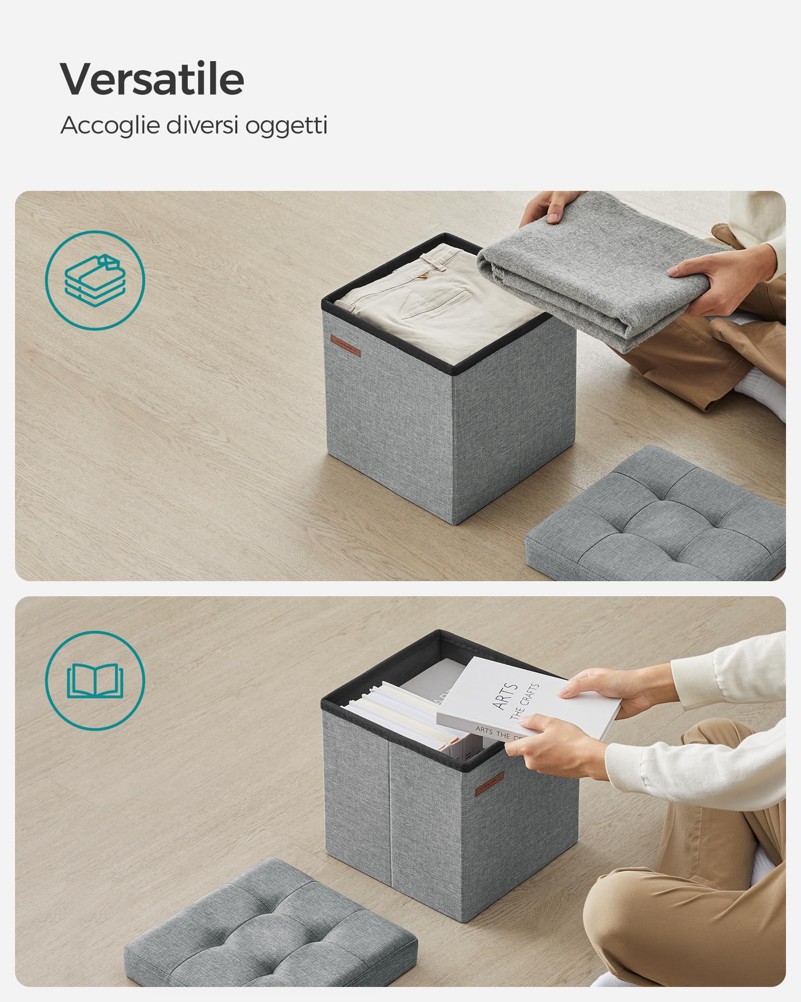 Songmics LSF028G02 pouf contenitore Grigio Chiaro 30 cm in tessuto