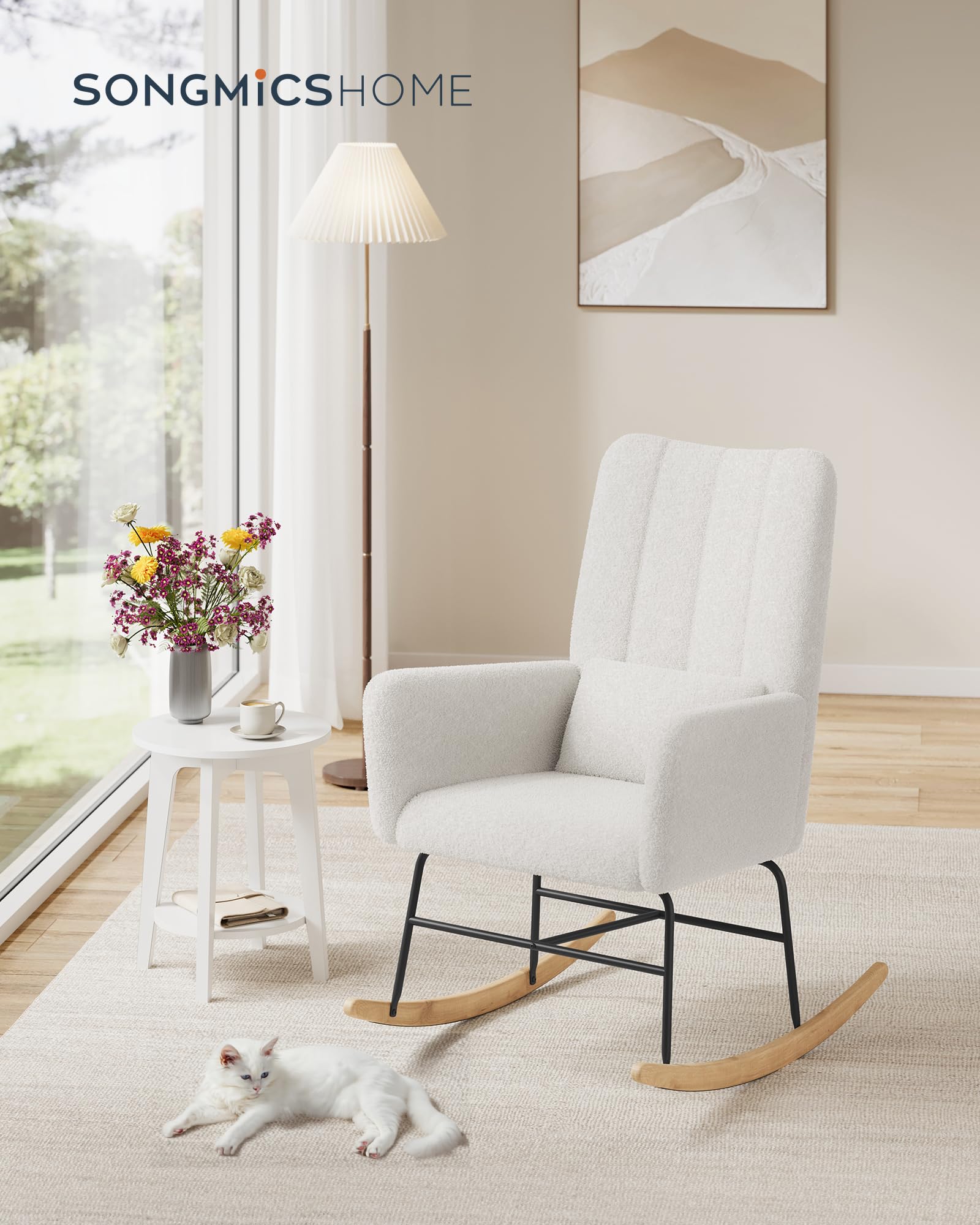 Songmics Home LYY500W01 sedia a dondolo bianco crema peluche