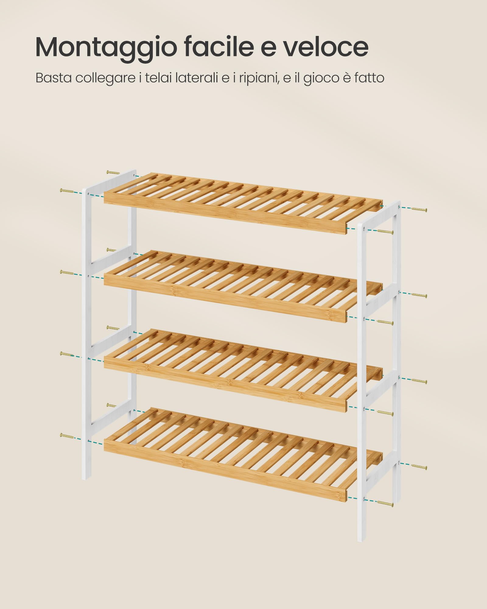 Songmics LBS007KZ01 scarpiera bambù 4 ripiani 70 cm