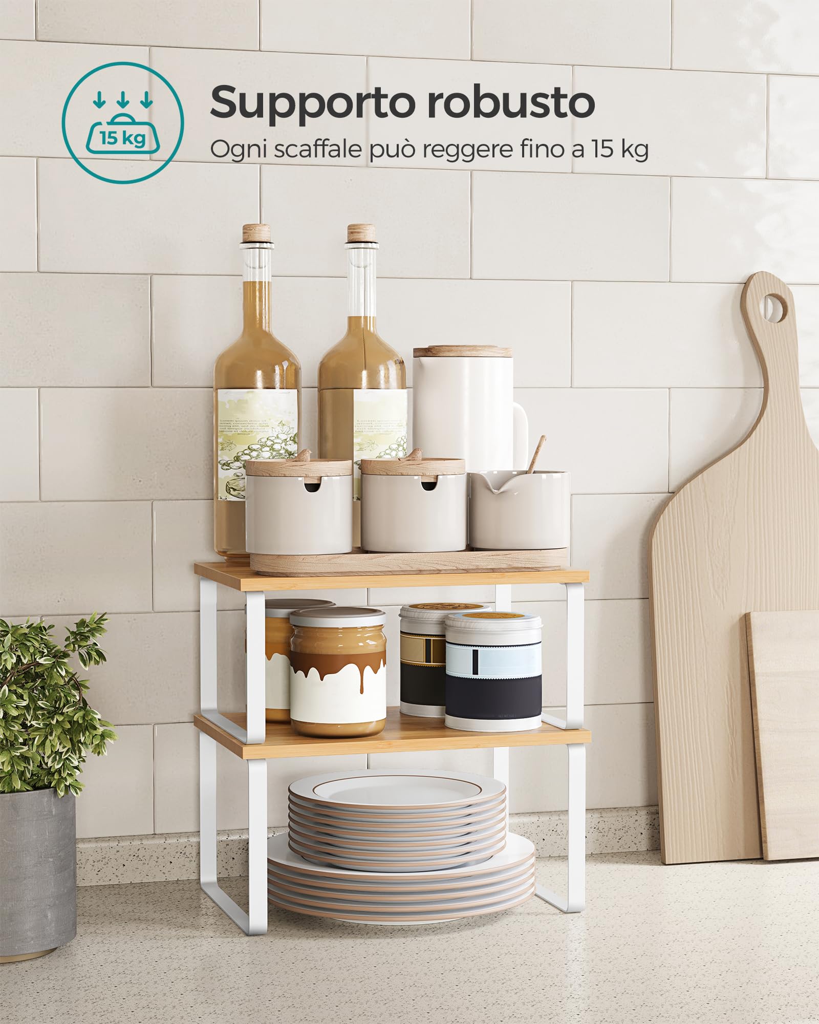 Songmics KCS02NW scaffale cucina set 2 pezzi Bianco Naturale