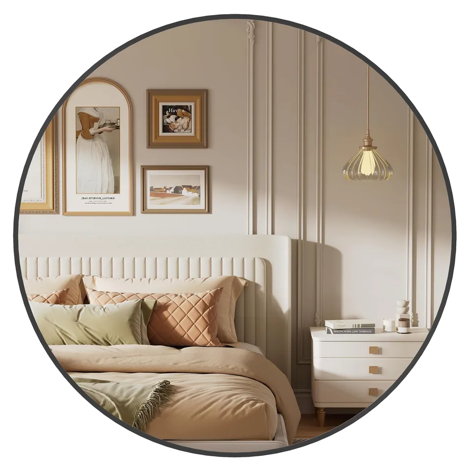 Songmics Berit Specchio Parete Rotondo Nero 61x61 cm Alluminio