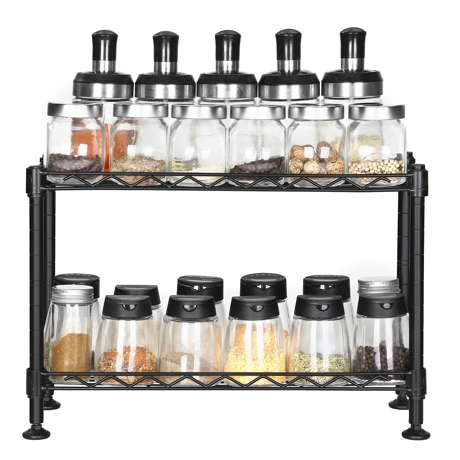 Songmics LGR21BK scaffale spezie 2 ripiani nero 40x15 cm 40 kg