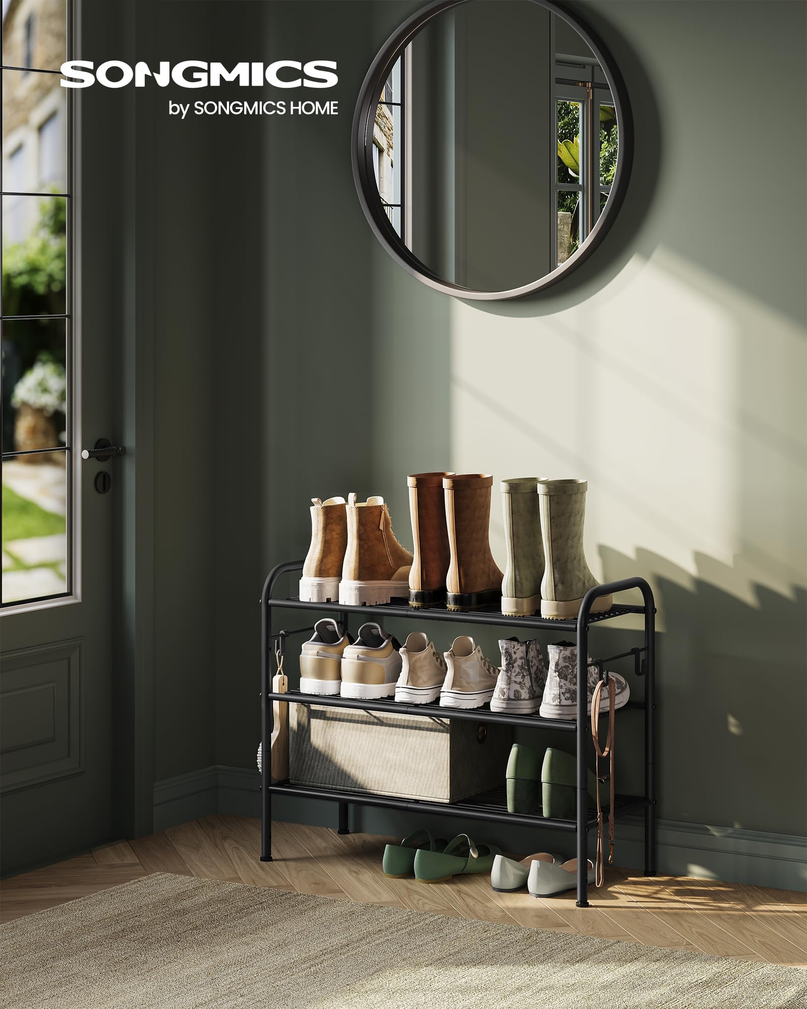 Songmics scarpiera metallo nera 3 ripiani 68 cm