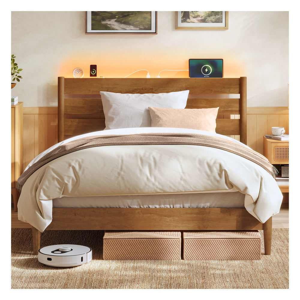 Songmics letto matrimoniale testiera LED con prese USB
