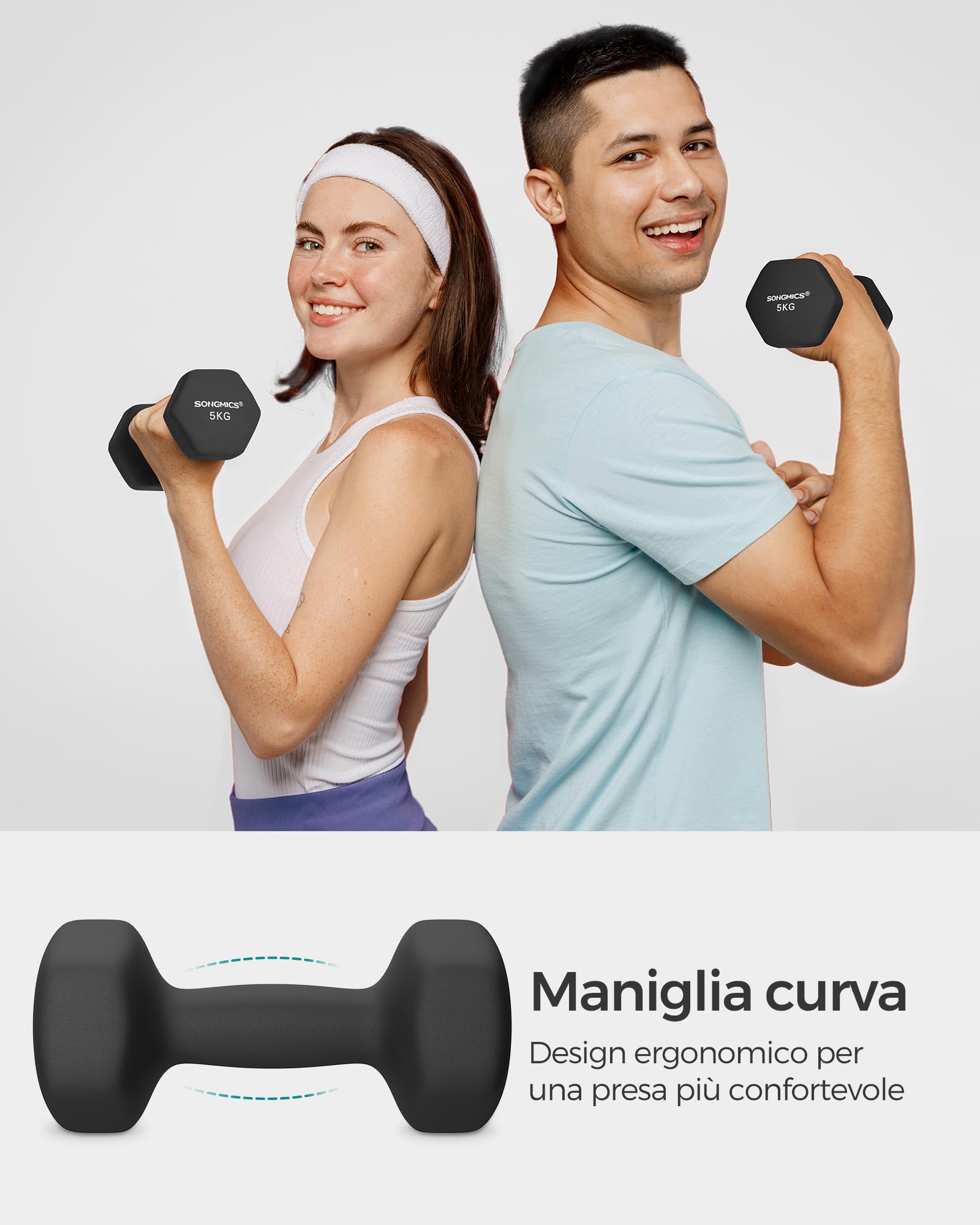 Songmics set 2 manubri esagonali 2x5 kg neri vinile