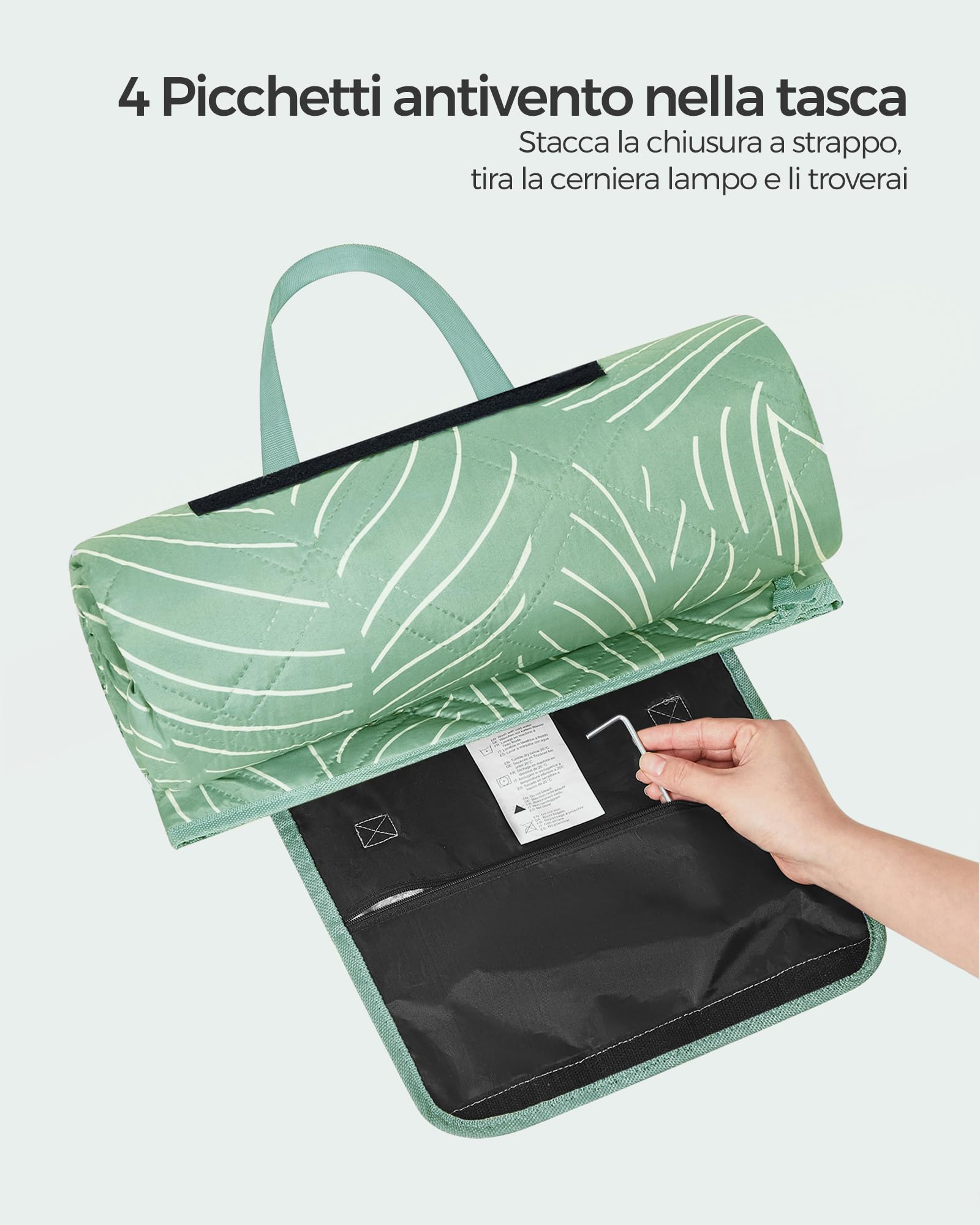 Songmics Tommi GCM010C02 coperta picnic 200x200 verde impermeabile