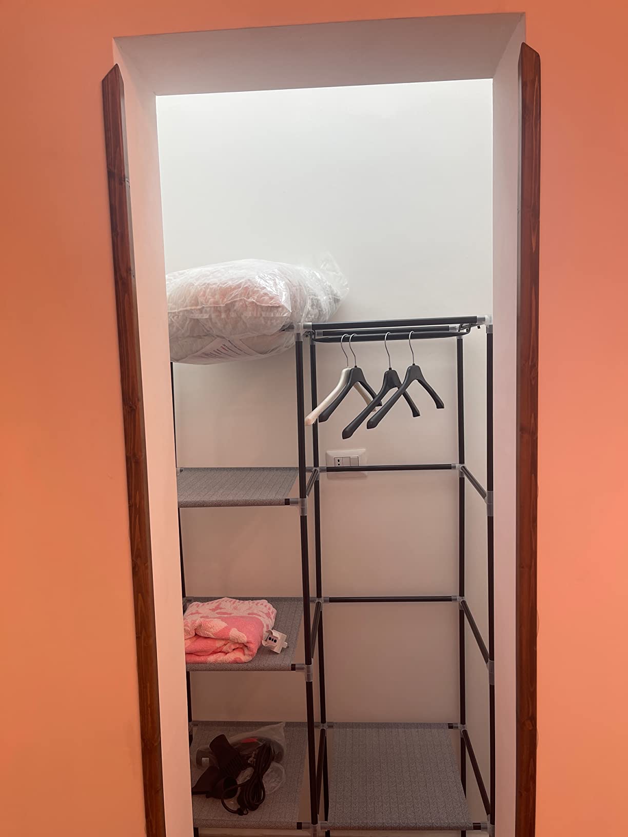 Songmics guardaroba tessuto 45x88x168 cm grigio con asta appendiabiti