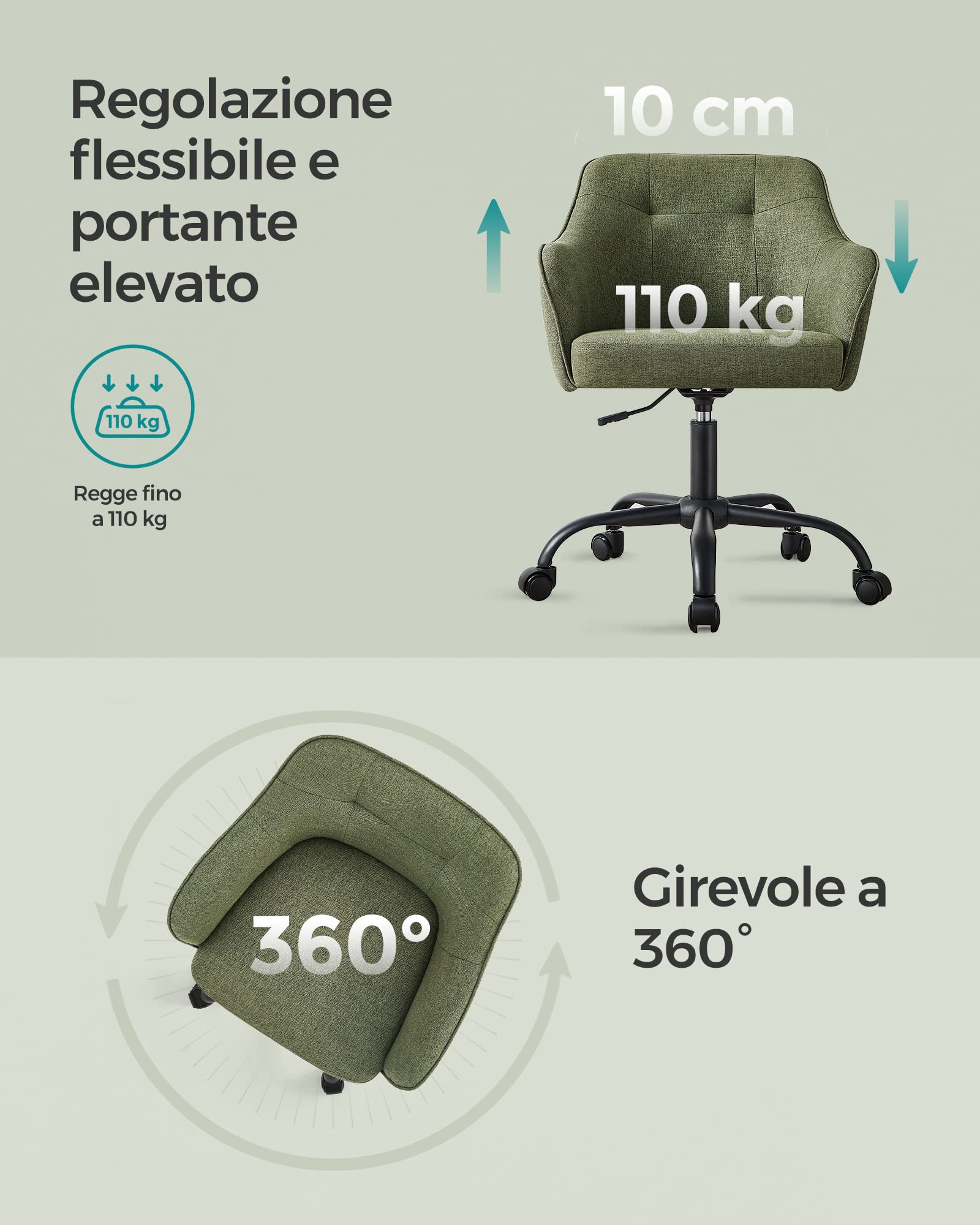 Songmics OBG019C01 sedia girevole tessuto verde 110 kg