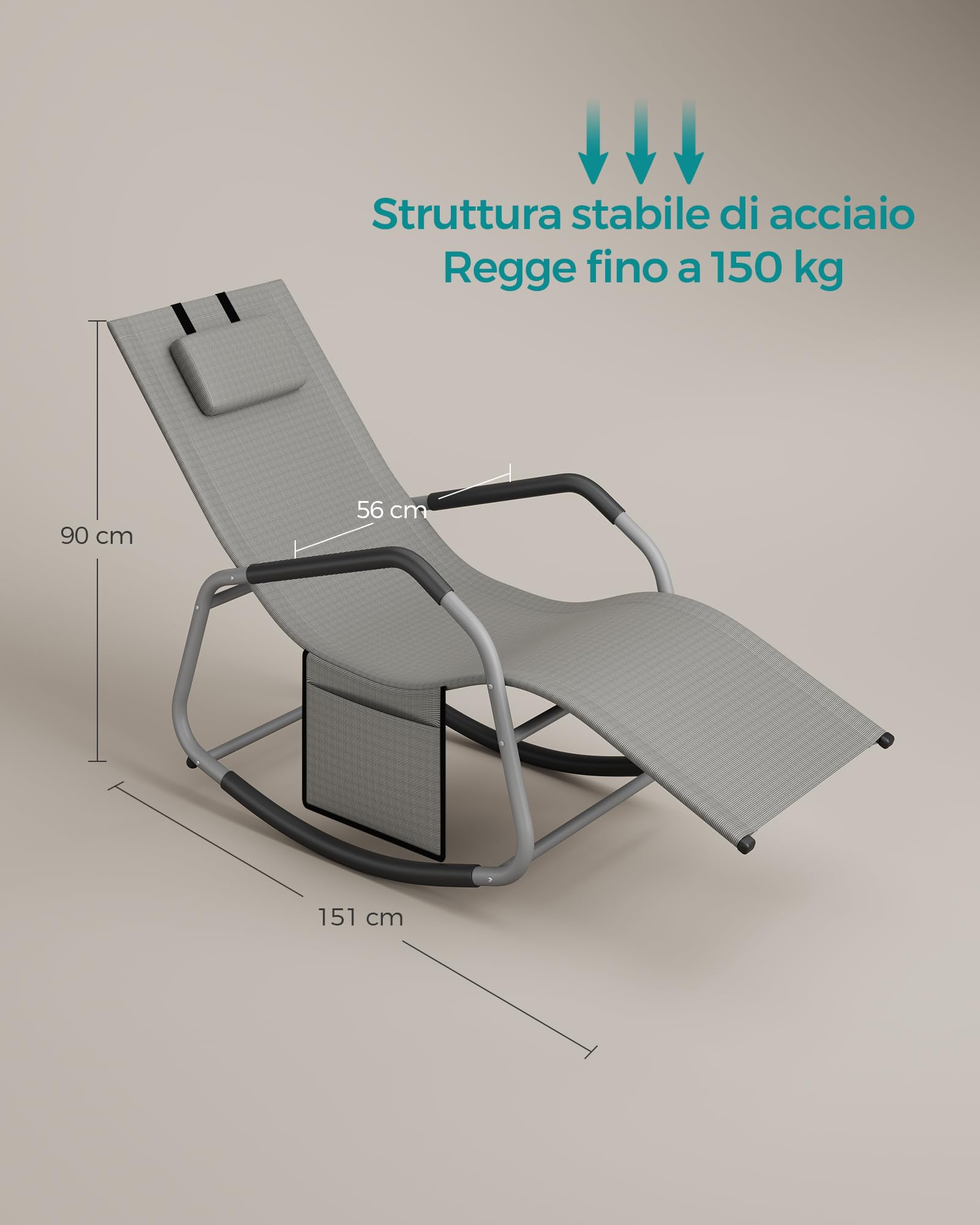 Songmics GCB230G01 sedia a dondolo grigio tortora traspirante