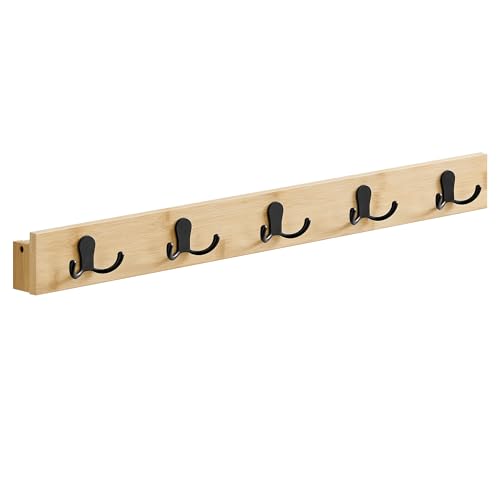 Songmics LCR005N01 appendiabiti da parete beige 5 ganci bambù