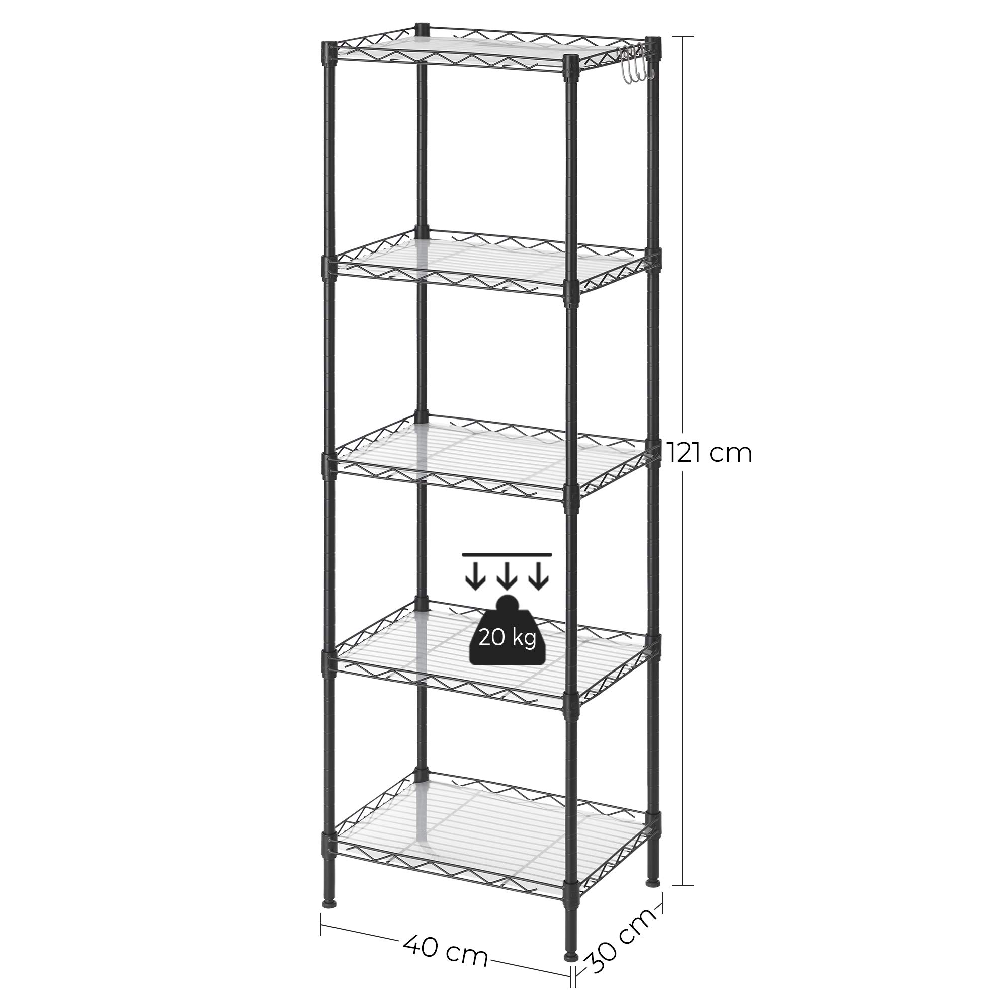 Songmics LGR115B01 scaffale cucina nero 5 ripiani