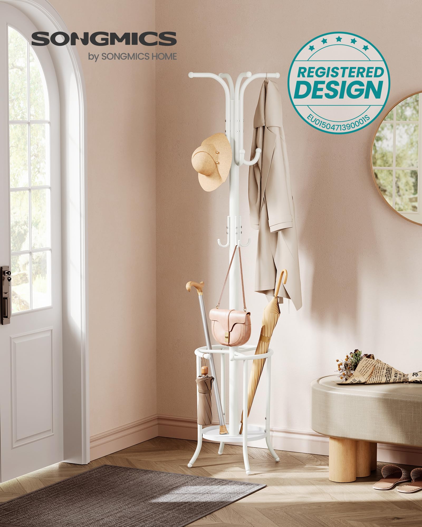 Songmics RCR011W01 Appendiabiti da Terra Bianco Perla 12 Ganci 175 cm