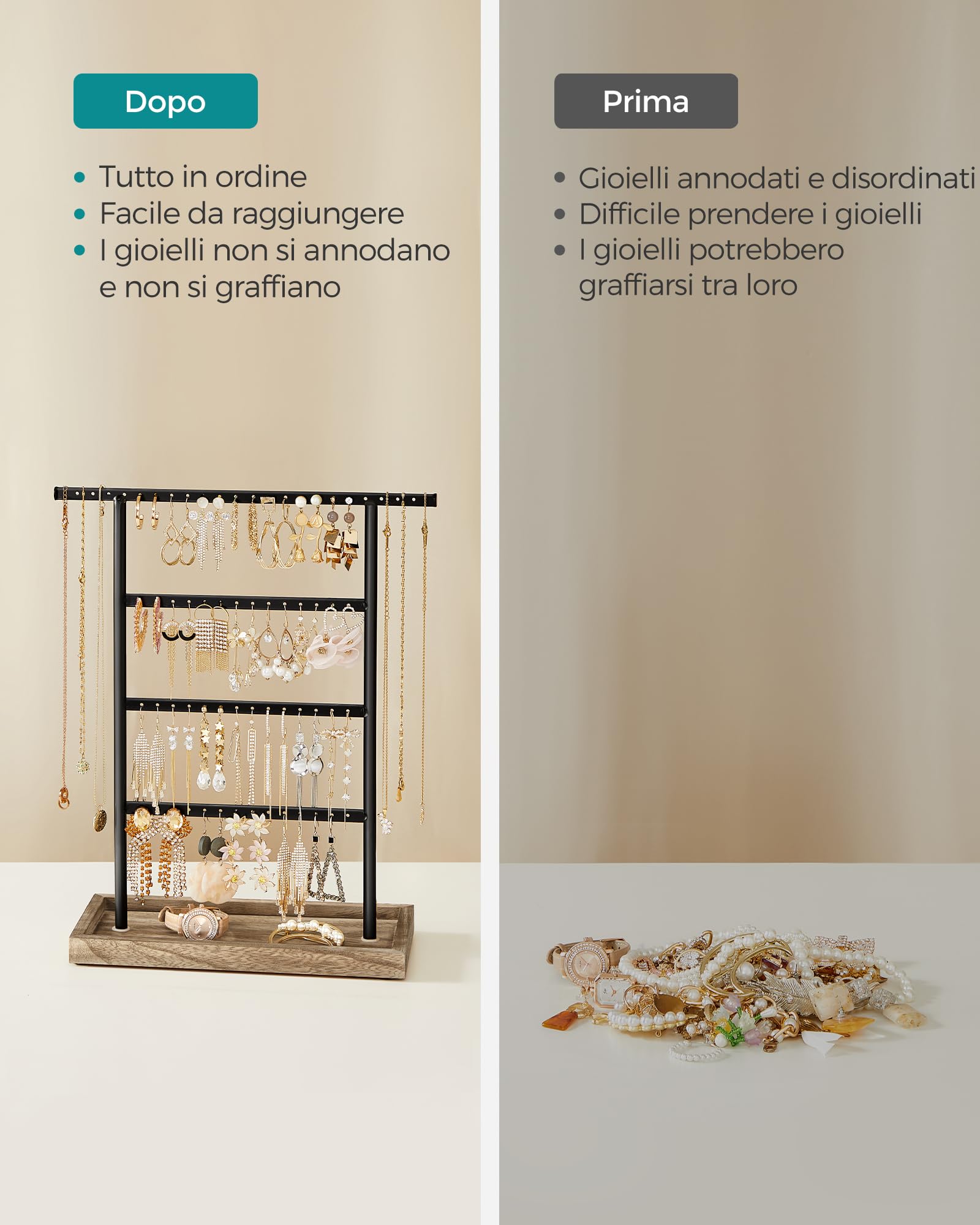 Songmics JJS019B01 porta orecchini legno nero 32 paia
