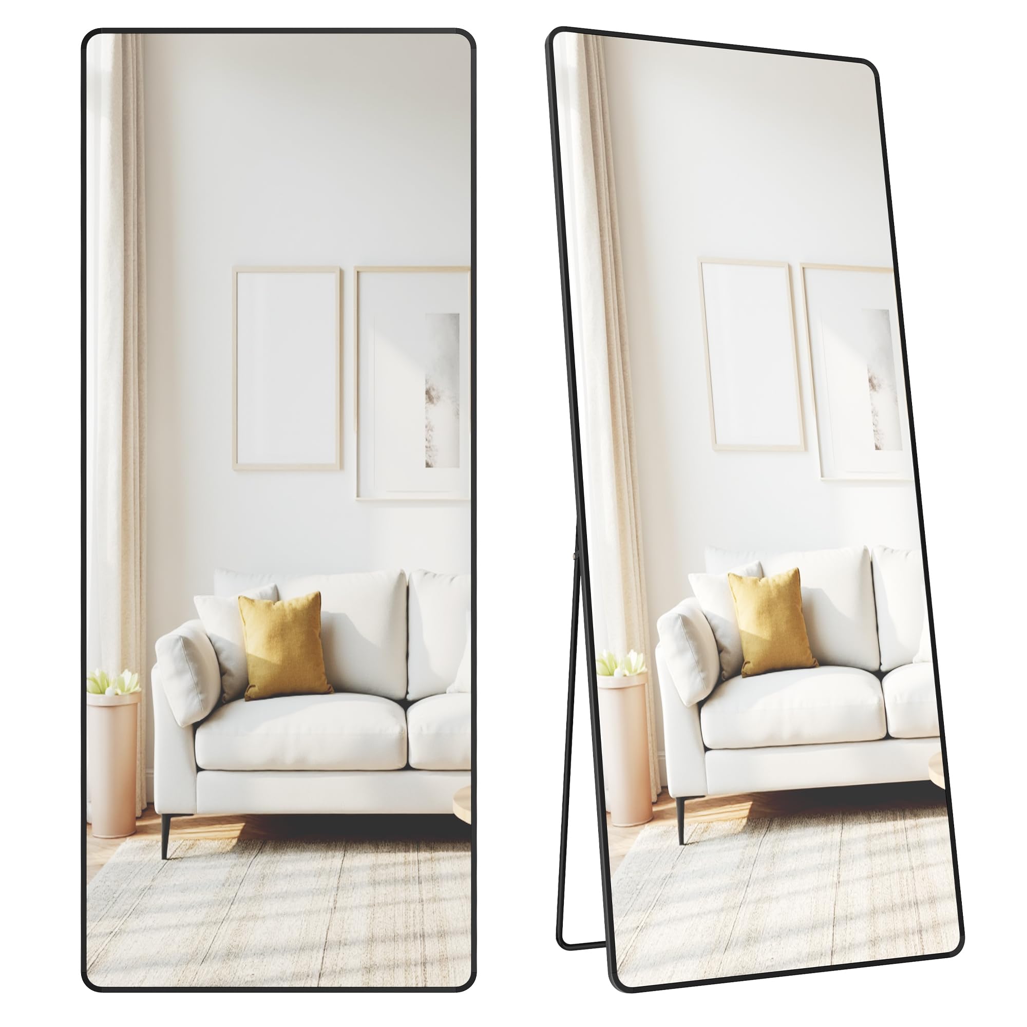 Songmics specchio figura intera rettangolare 160x50 cm nero vetro temperato