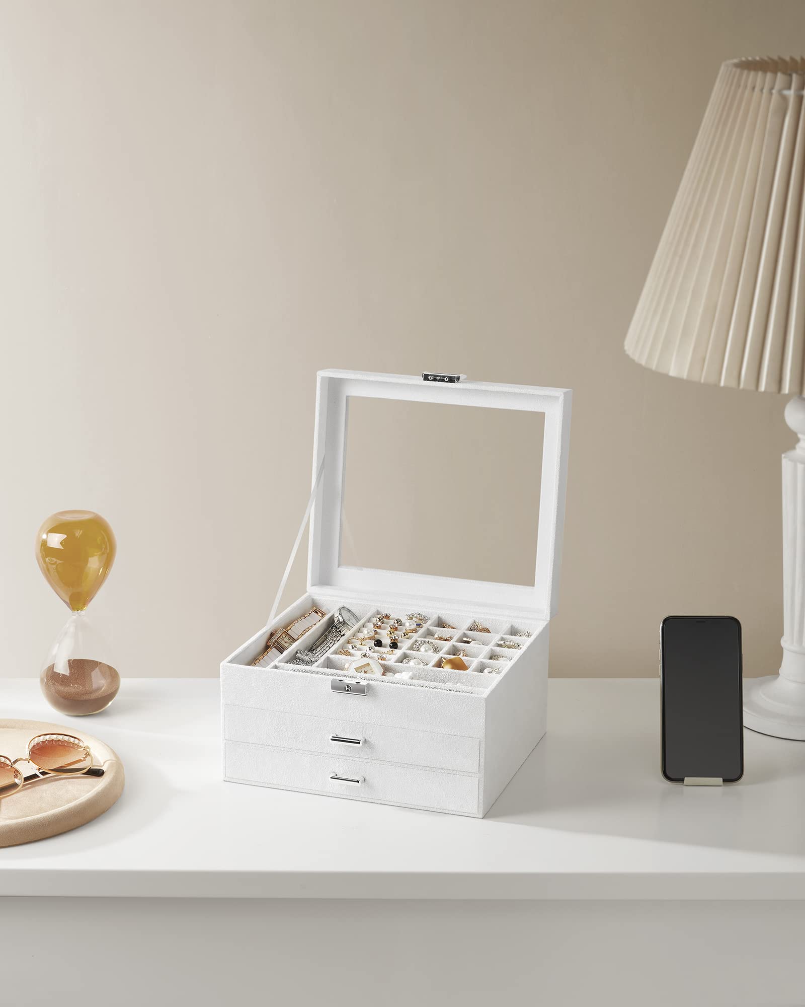 Songmics JBC158W01 scatola portagioie bianco con vetro
