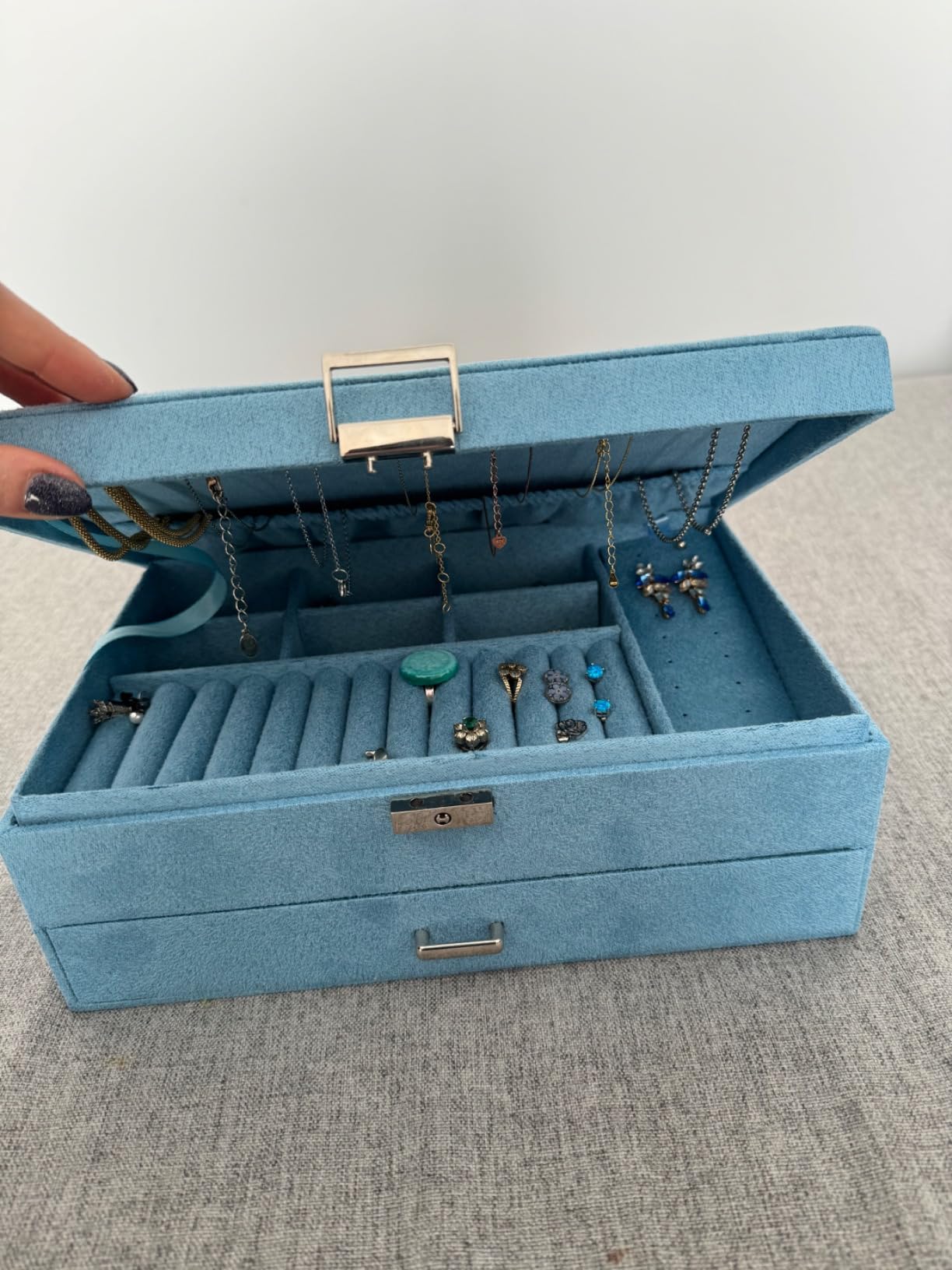 Songmics JBC156Q01 Scatola Portagioie Blu Chiaro con Chiave