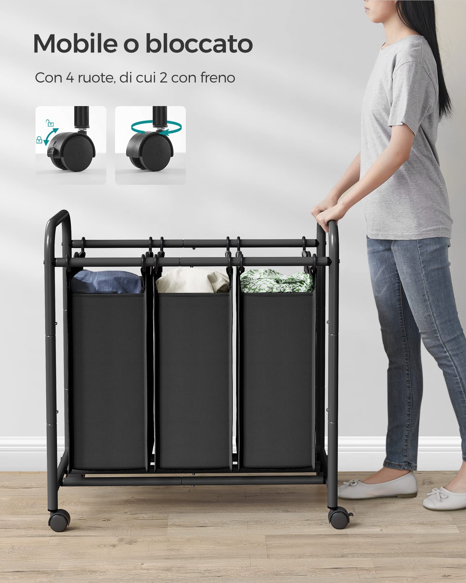 Songmics cesto portabiancheria 132 L 3 scomparti