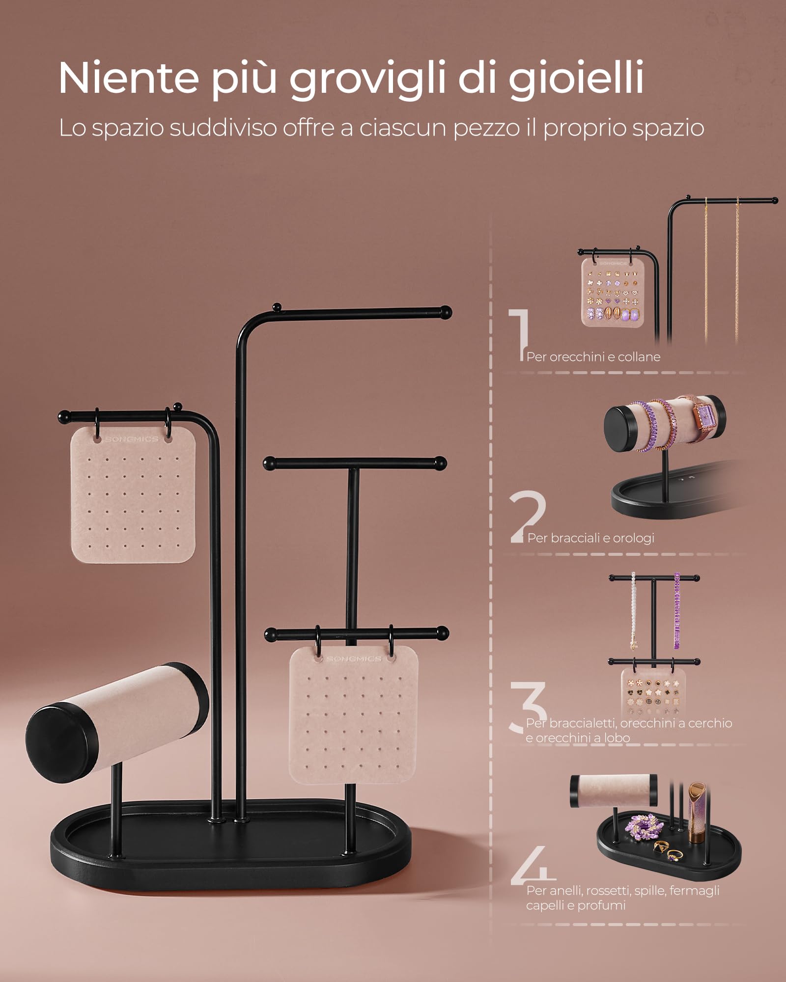 Songmics JJS025B01 Portagioie Metallo Nero Inchiostro Antigroviglio