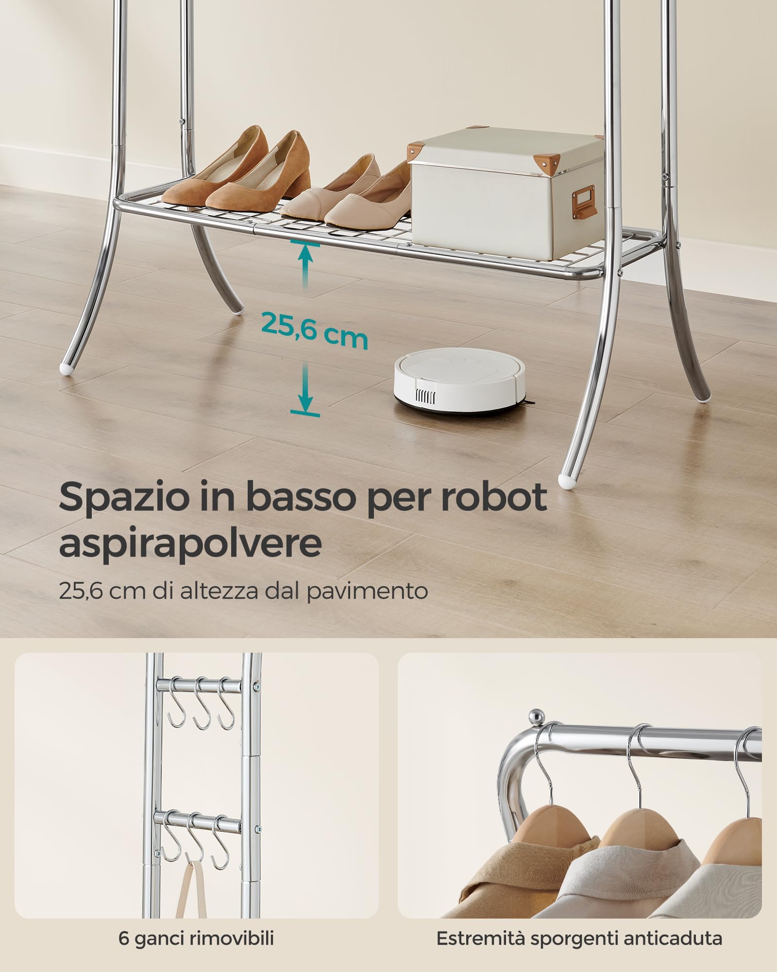 Songmics stand appendiabiti doppio acciaio 6 ganci