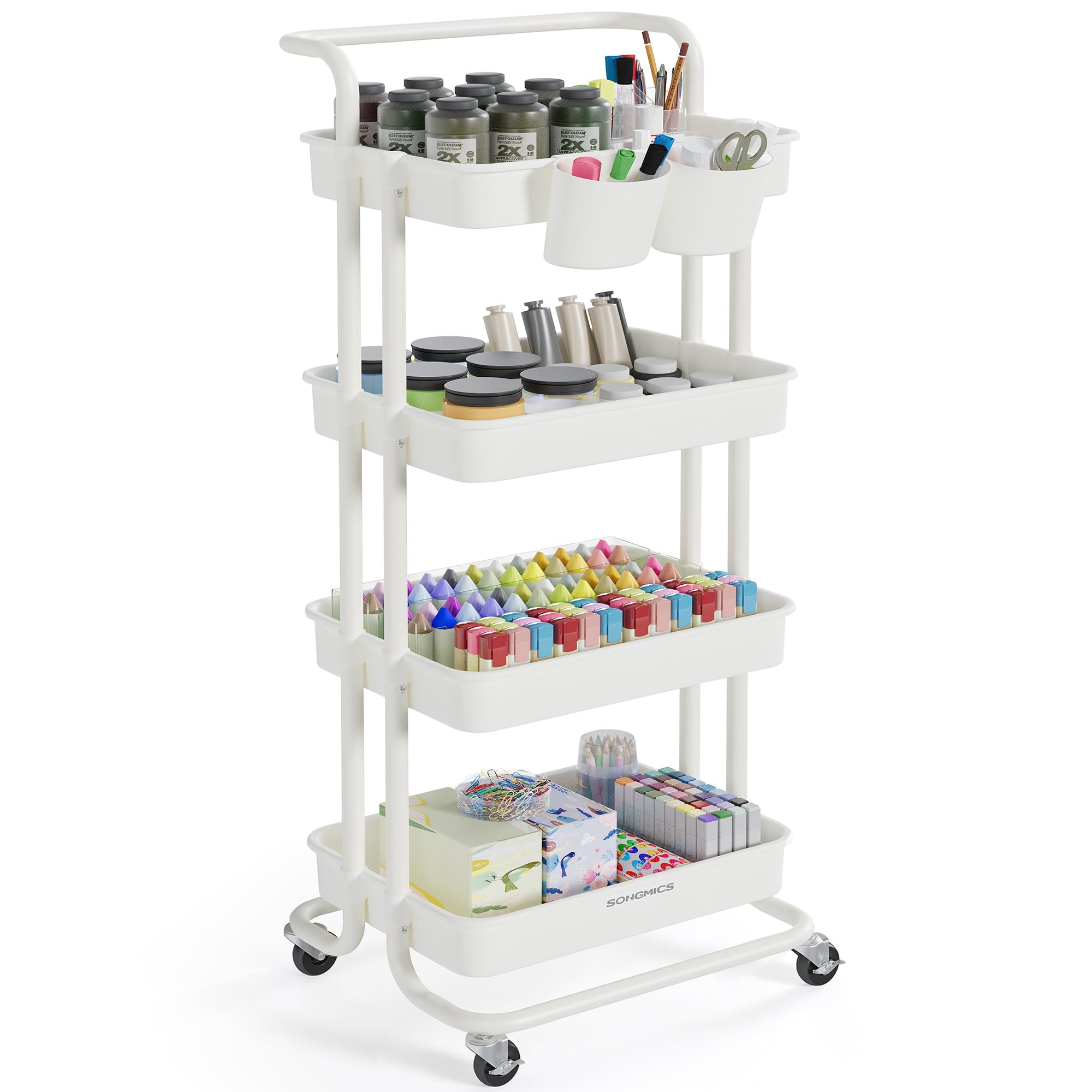 Songmics BSC077WZ01 carrello 4 livelli bianco acciaio 115 cm ruote
