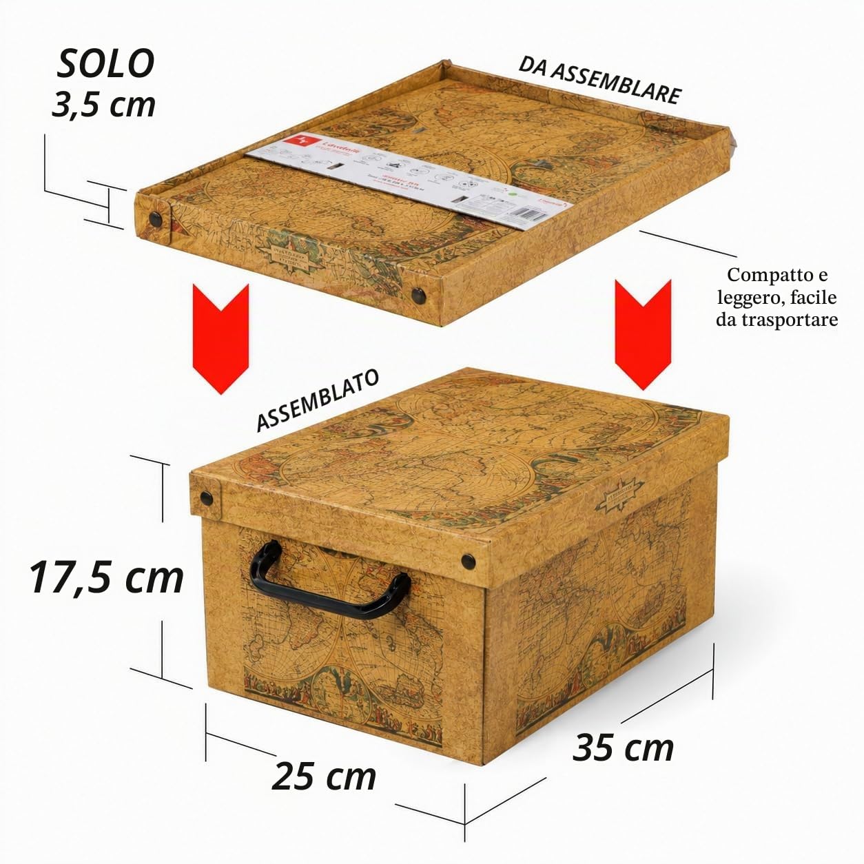 Lavatelli Marco Polo set 4 scatole cartone 35x25x17,5 cm coperchio
