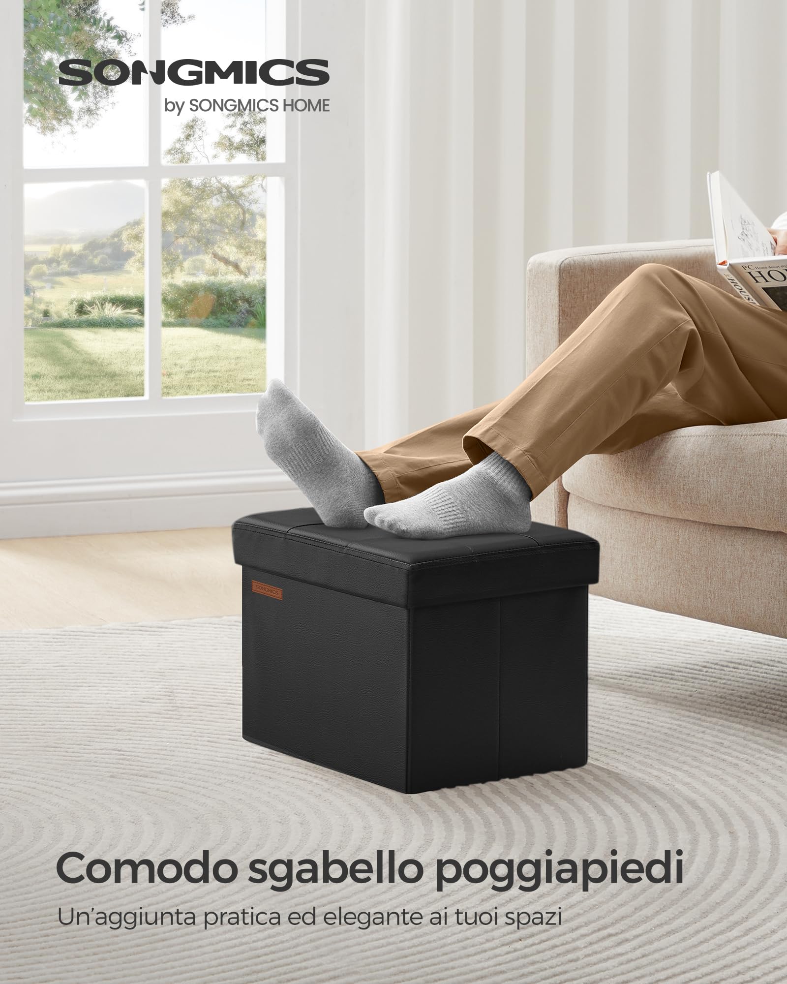 Songmics Pouf Contenitore Pieghevole 32L Nero 31x41x31 cm
