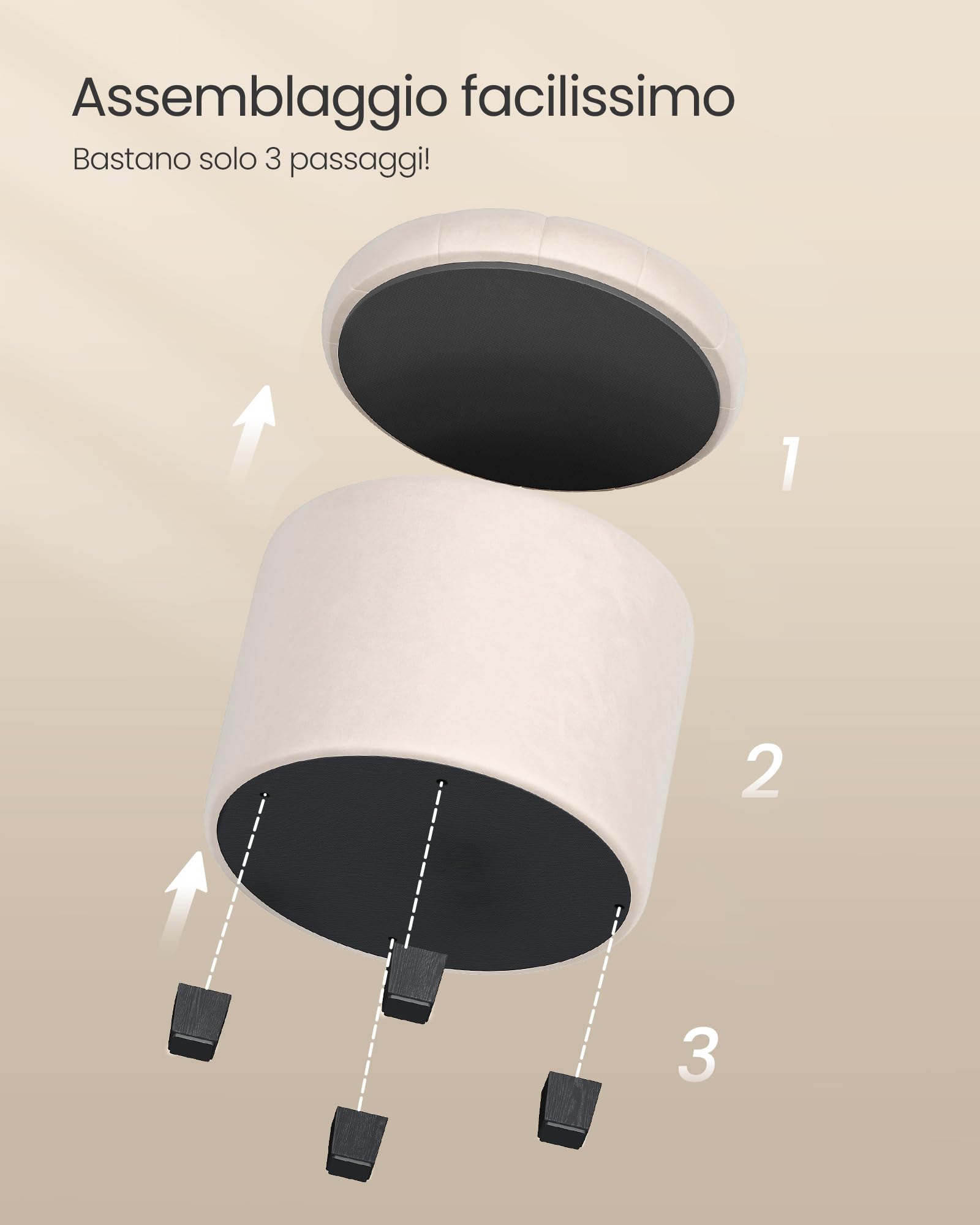 Songmics LOM012W01 pouf contenitore bianco crema 45 cm velluto