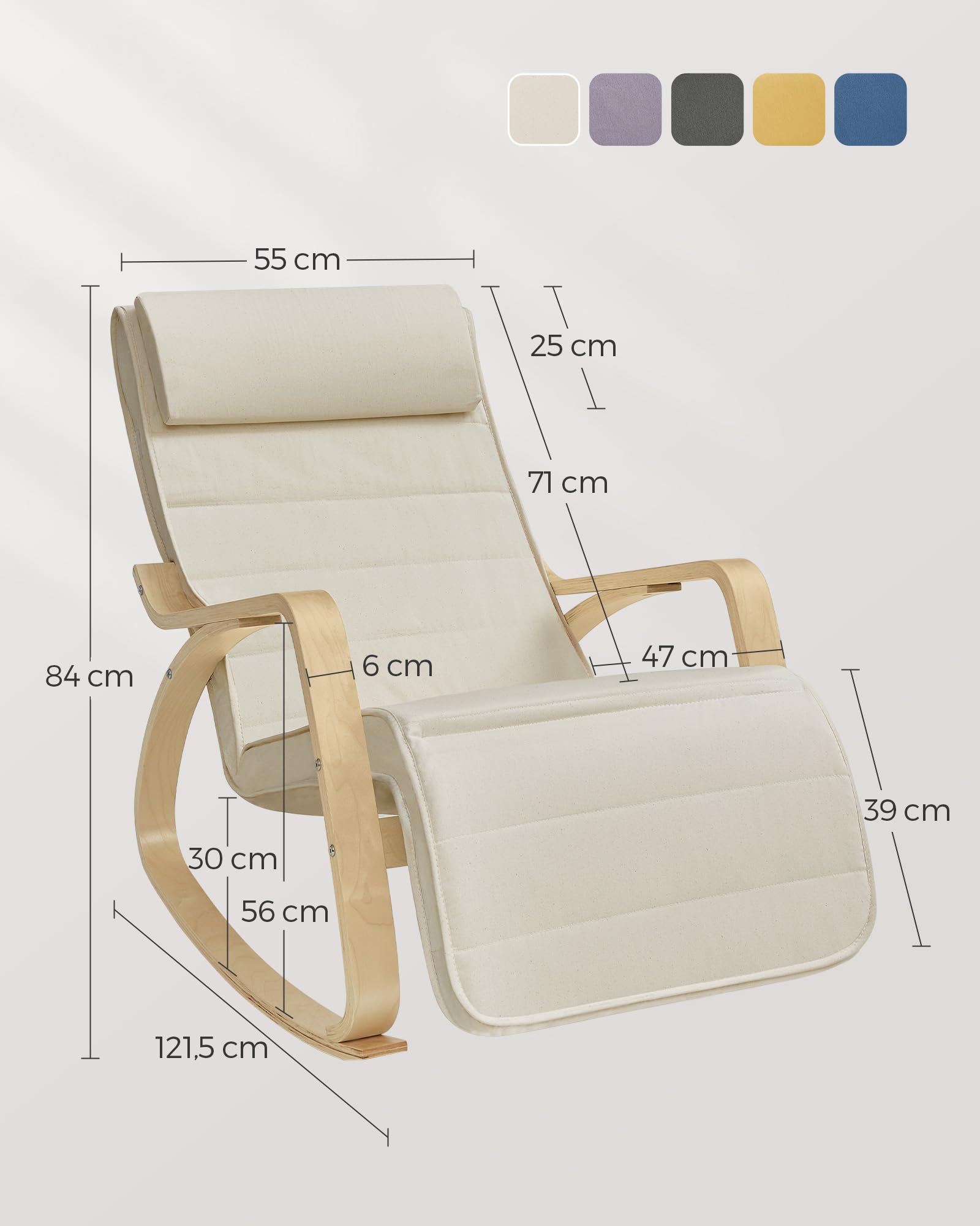 Songmics LYY10M sedia a dondolo beige 150 kg legno betulla