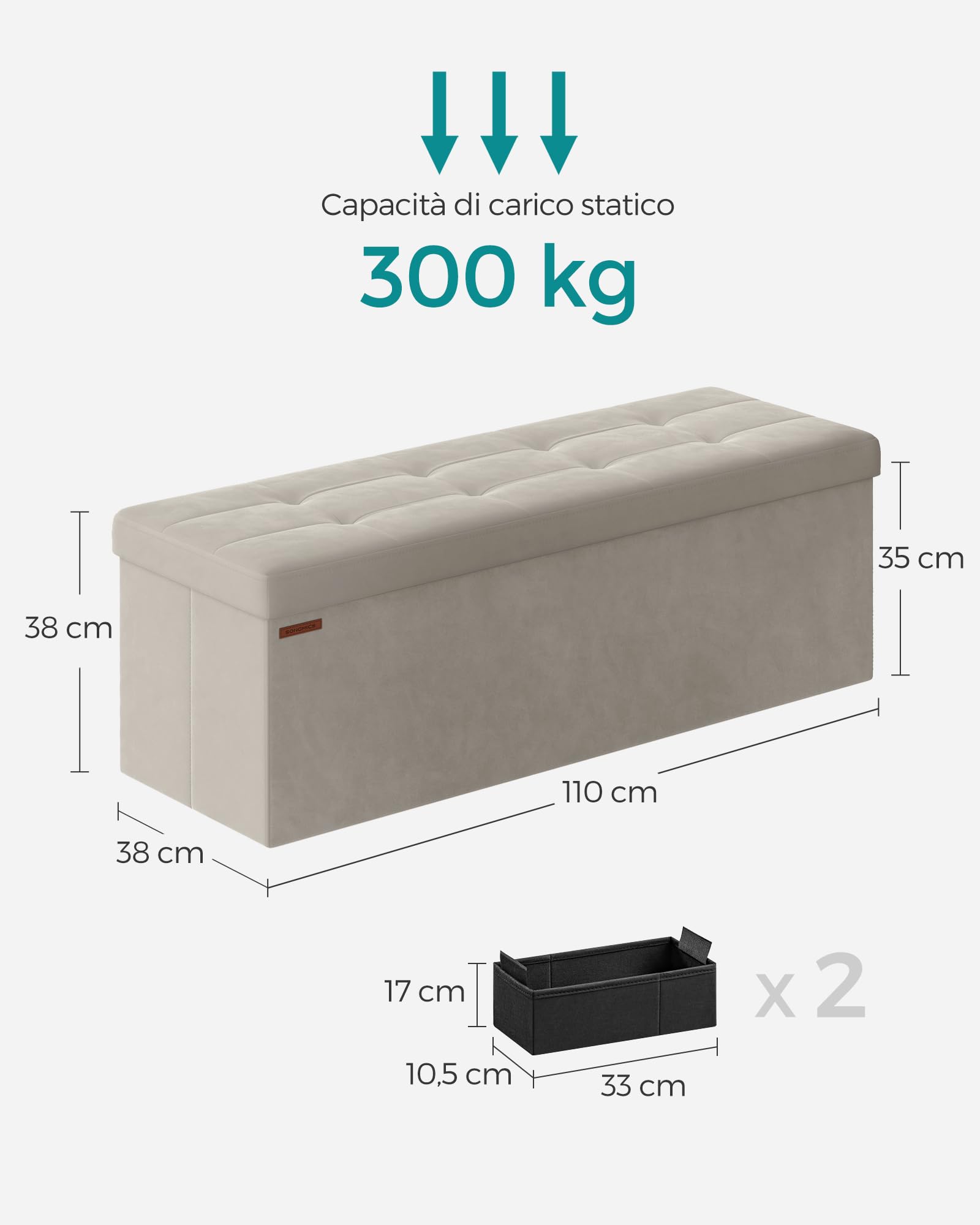 Songmics LSF277W01 pouf contenitore Bianco Crema 110 cm 131 L
