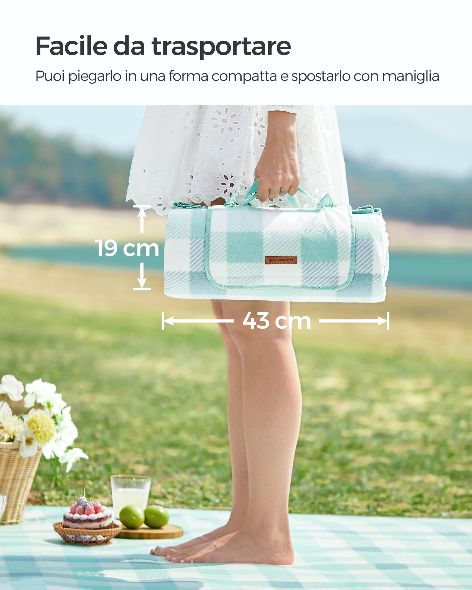 Songmics GCM011W02 coperta picnic 200x200 cm verde-bianco