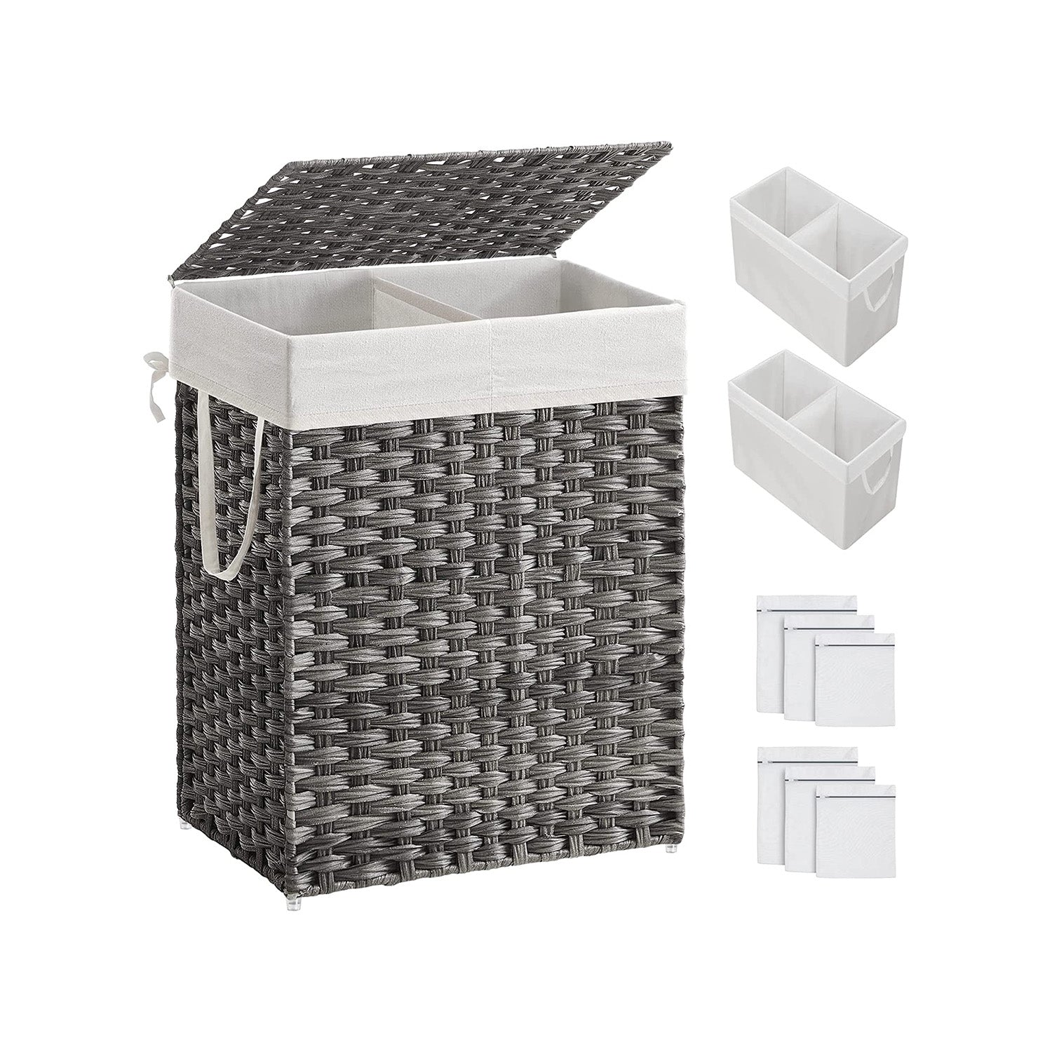Songmics Cesto Portabiancheria Doppio 90L Grigio con Coperchio