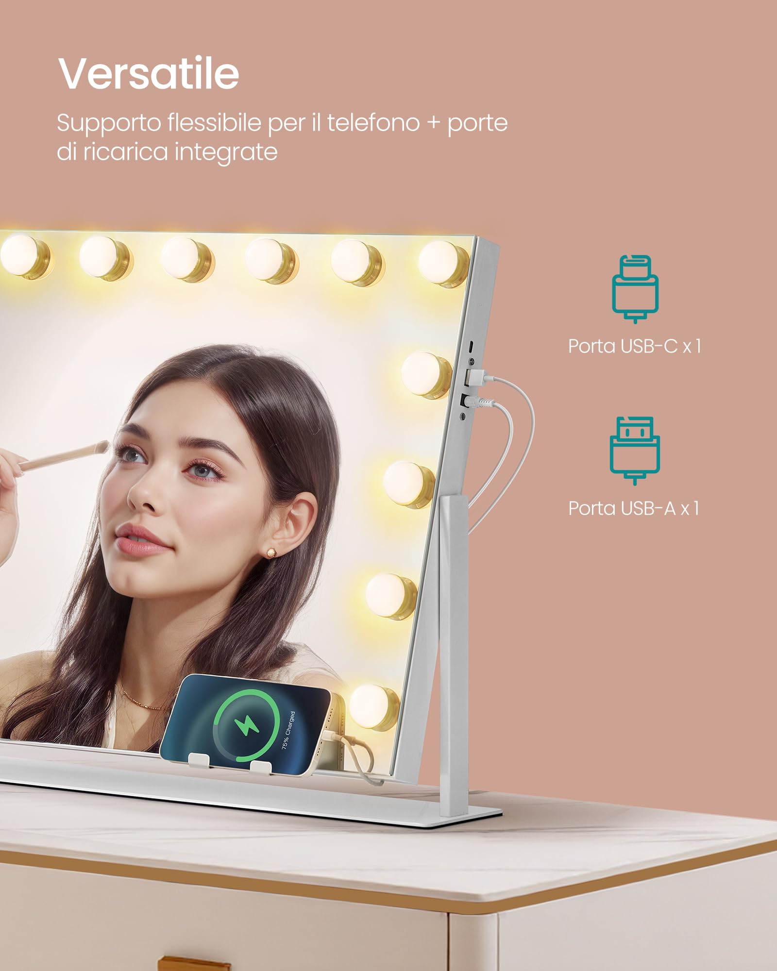 Songmics LWM001W02 specchio trucco con luci 43x58 cm bianco