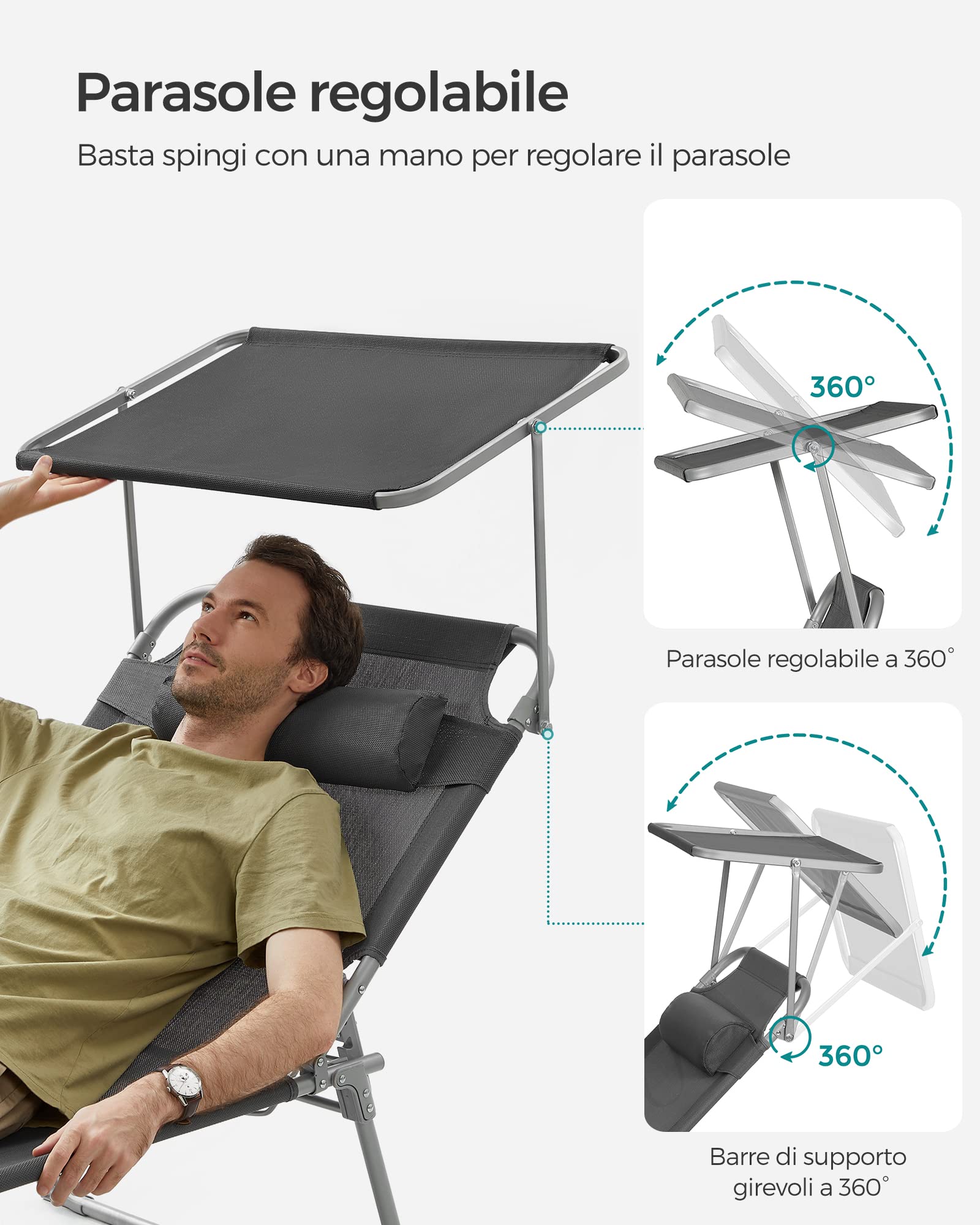 Songmics GCB22GYV2 lettino prendisole antracite 71 cm traspirante