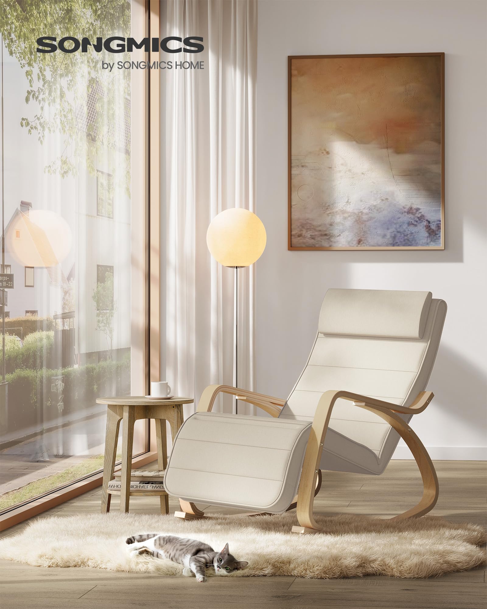 Songmics LYY10M sedia a dondolo beige 150 kg legno betulla