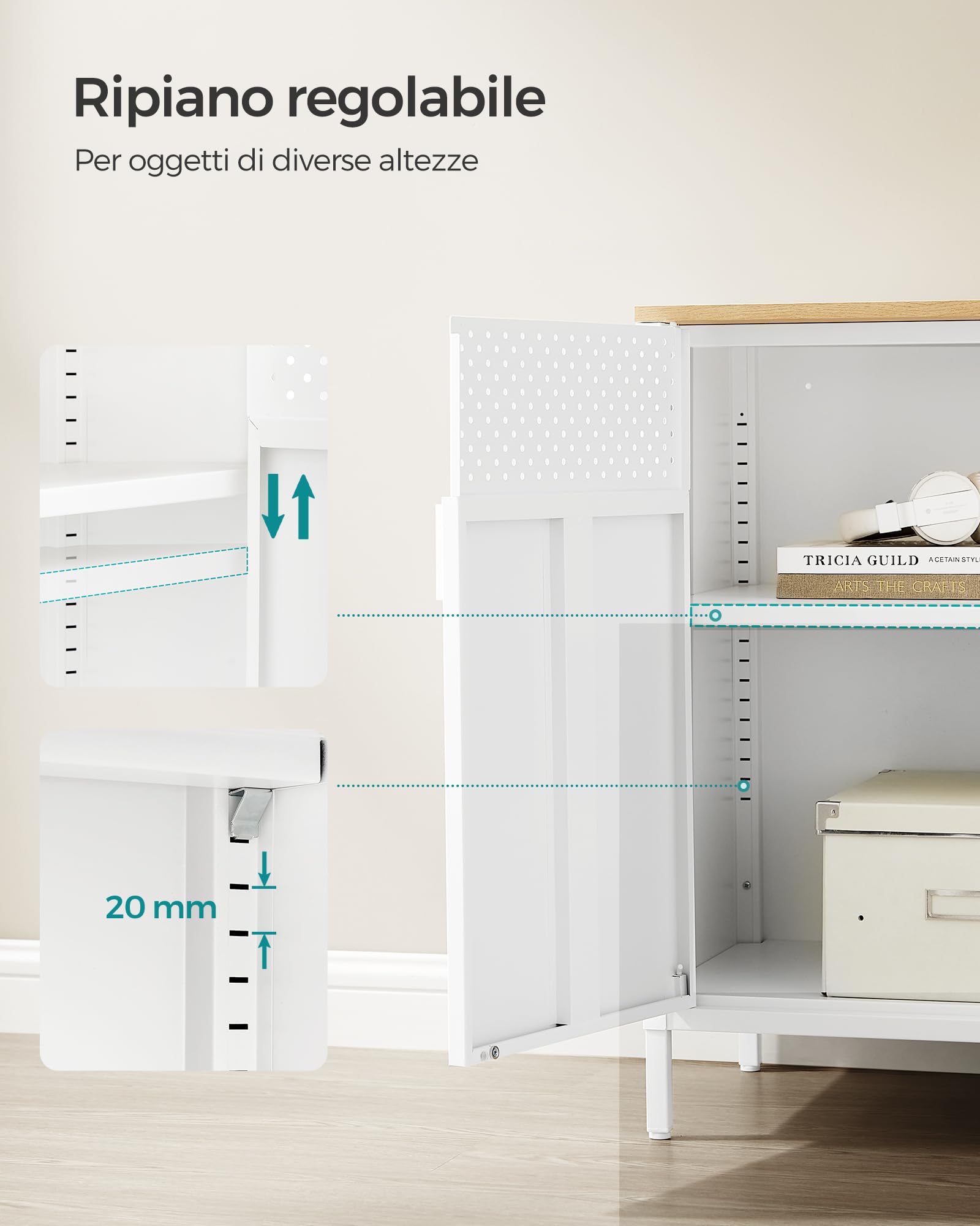 Songmics LSC102W57 Mobiletto 2 Ante Acciaio Beige Bianco 80cm