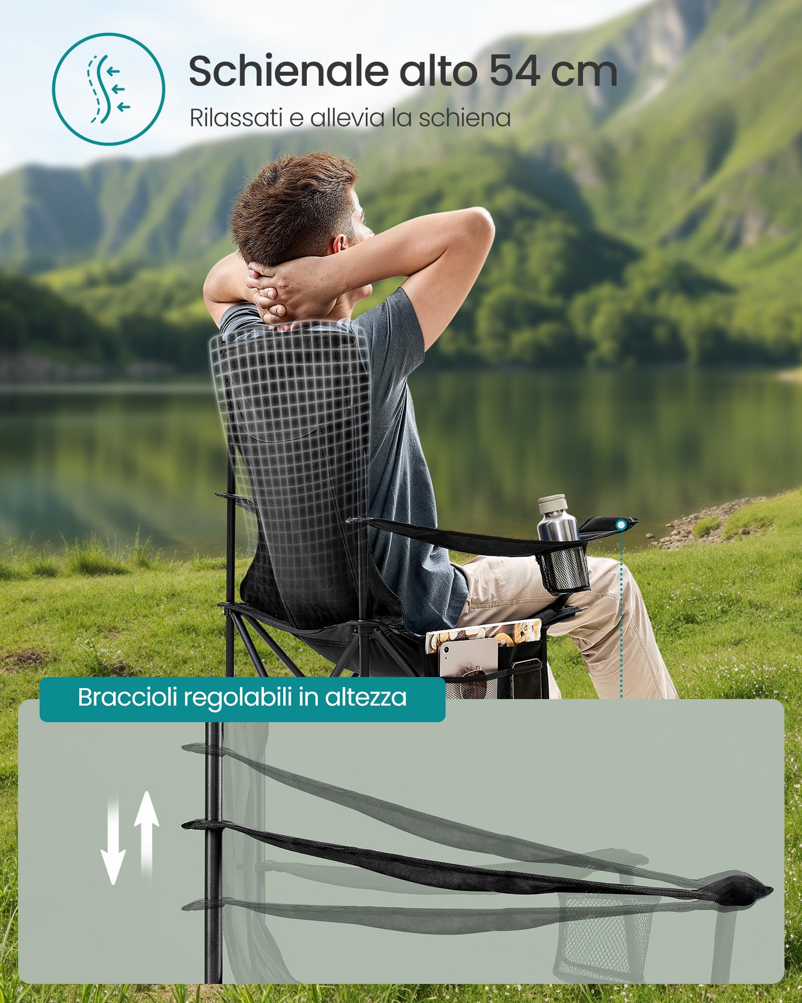 Songmics GCB028B02 set 2 sedie campeggio nero inchiostro 150 kg