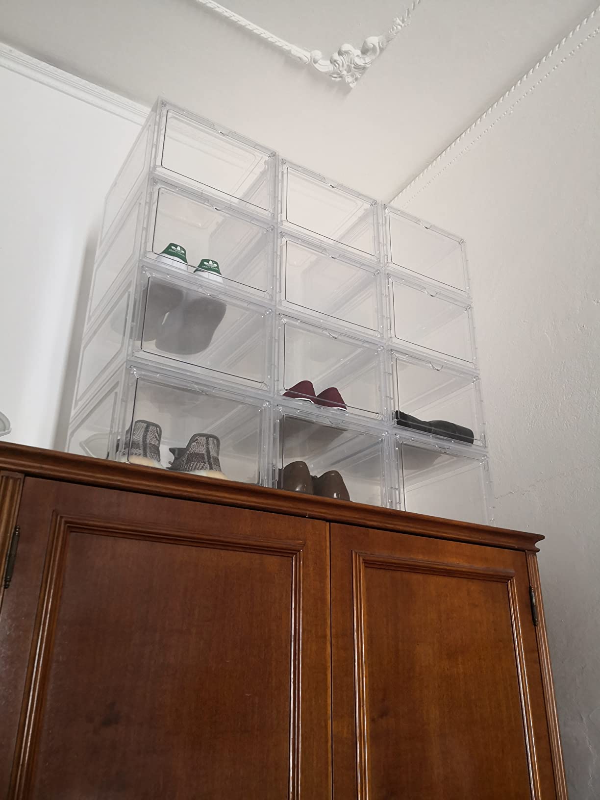 Songmics Scatole Scarpe 12 Pezzi 34x25x18 Bianche Impilabili