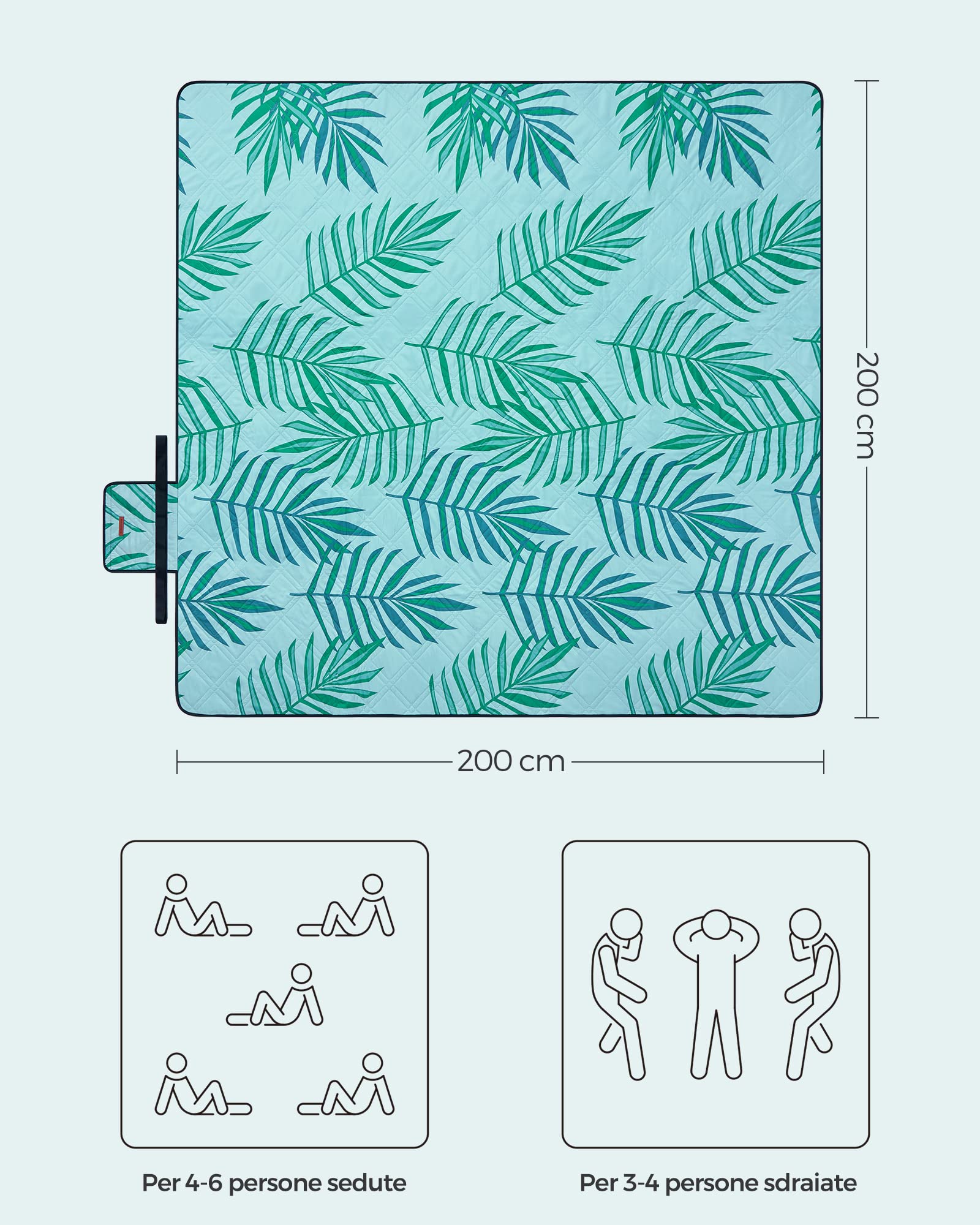 Songmics GCM087Q01 coperta picnic 200x200 azzurro impermeabile