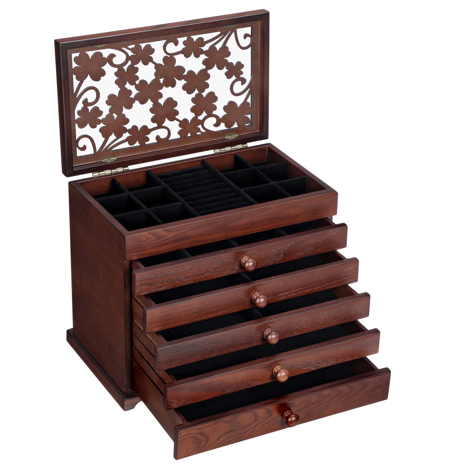 Songmics JBC56W Scatola Portagioie Legno Marrone 6 Livelli Velluto
